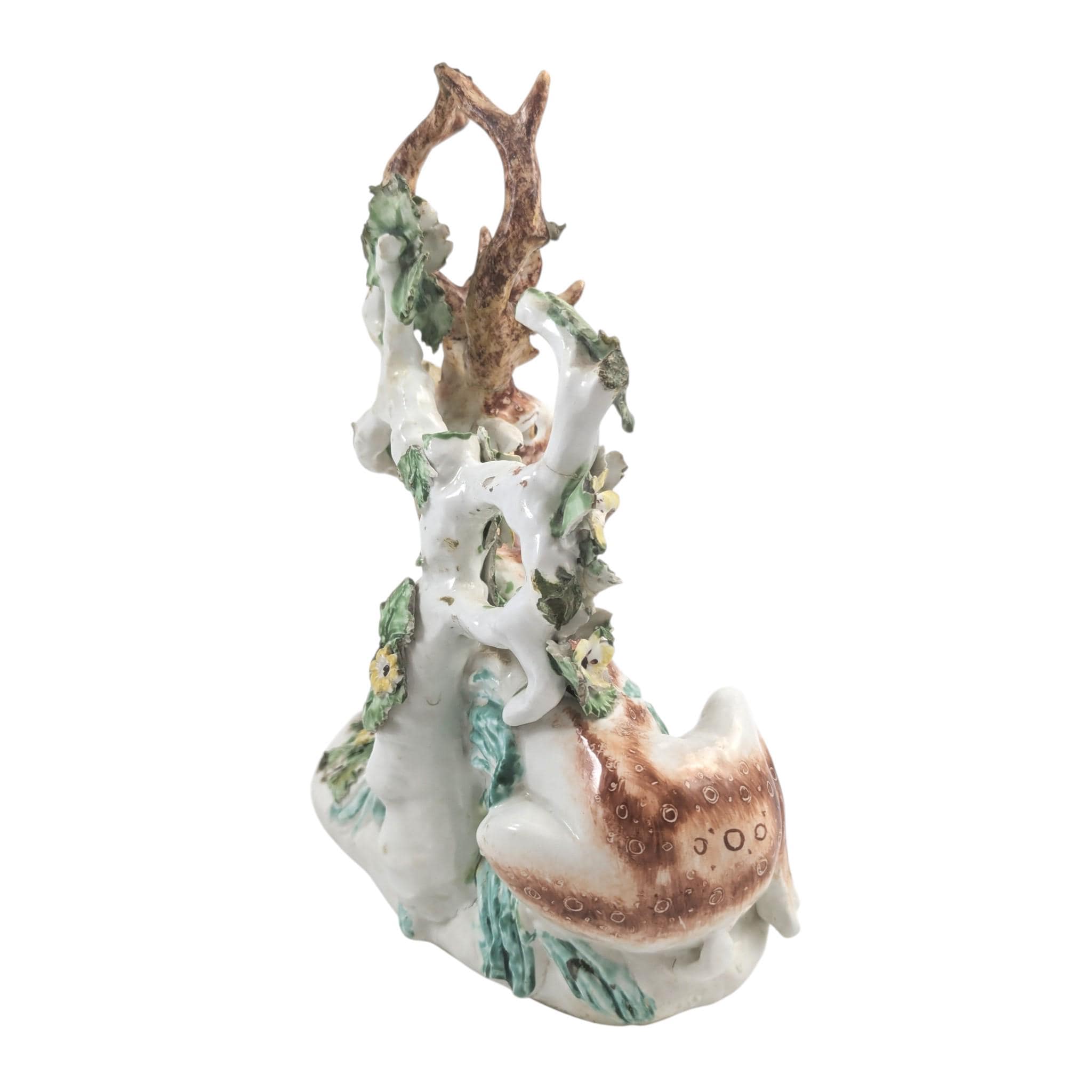 Antique English Derby porcelain stag, 18th century deer figure with bocage