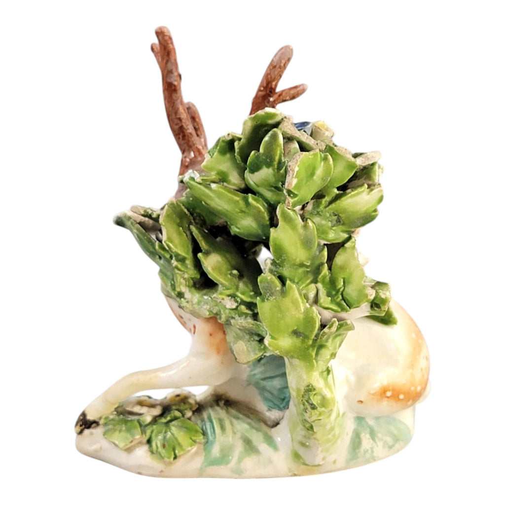 Early Derby porcelain recumbent stag figure Patch Period c.1760