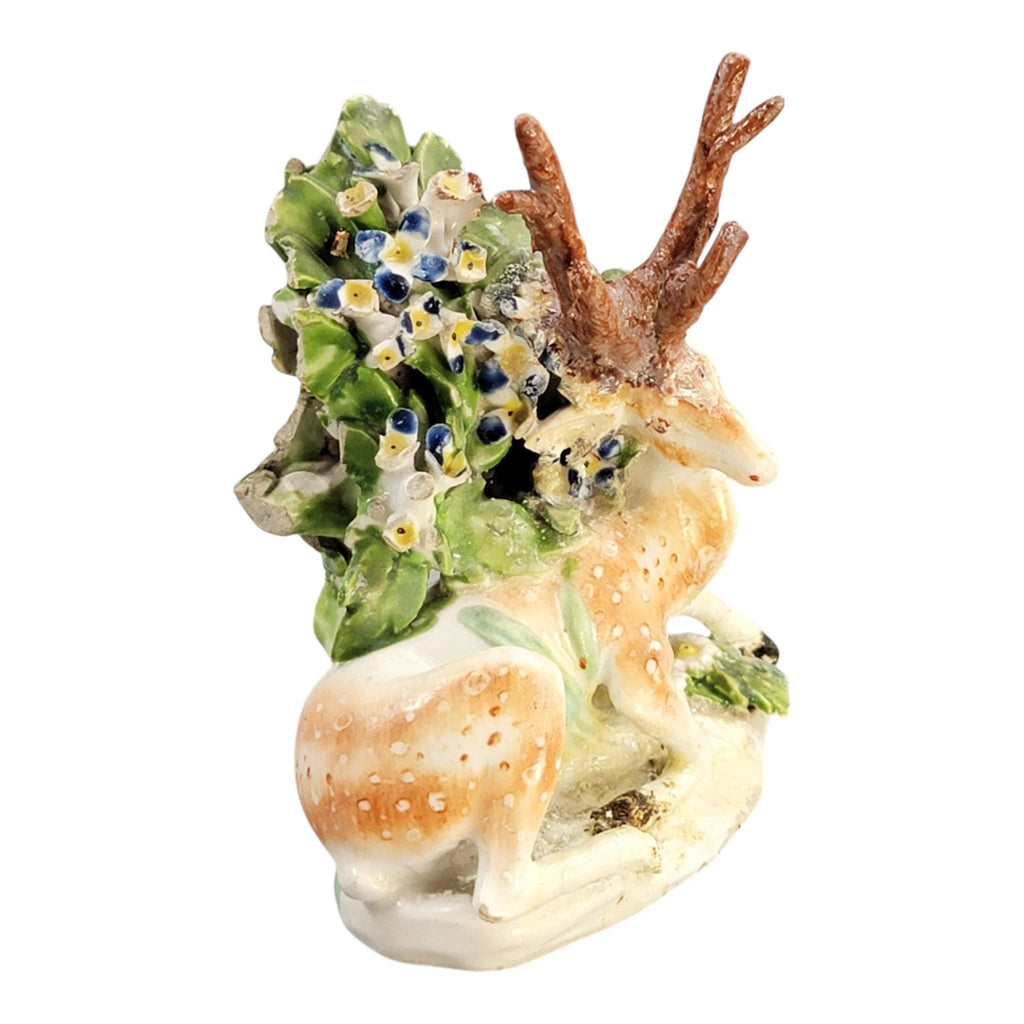 Early Derby porcelain recumbent stag figure Patch Period c.1760