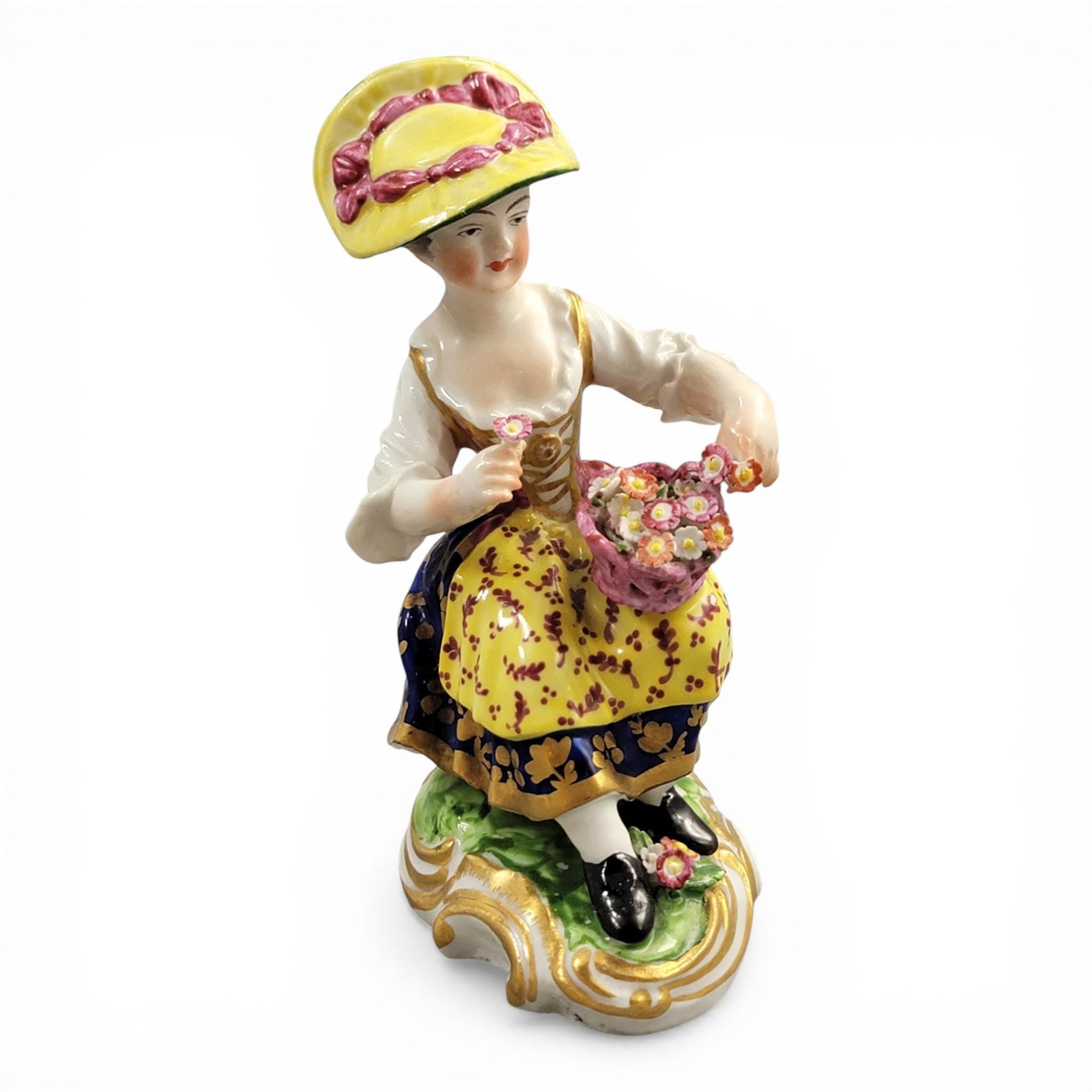 Rare Derby porcelain flower seller figure, model no. 8, c. 1780–1784
