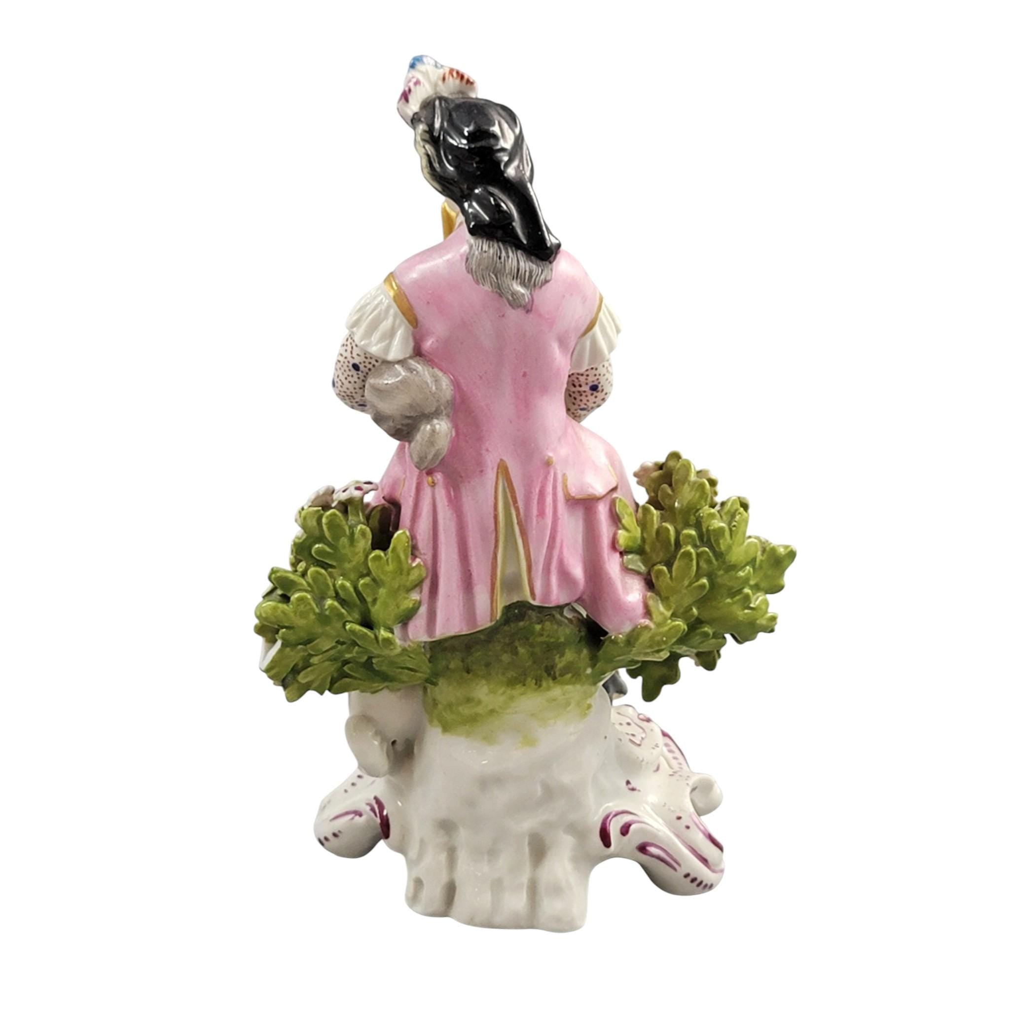 Rare Derby porcelain figure seated bagpiper dog, model 301, c. 1760