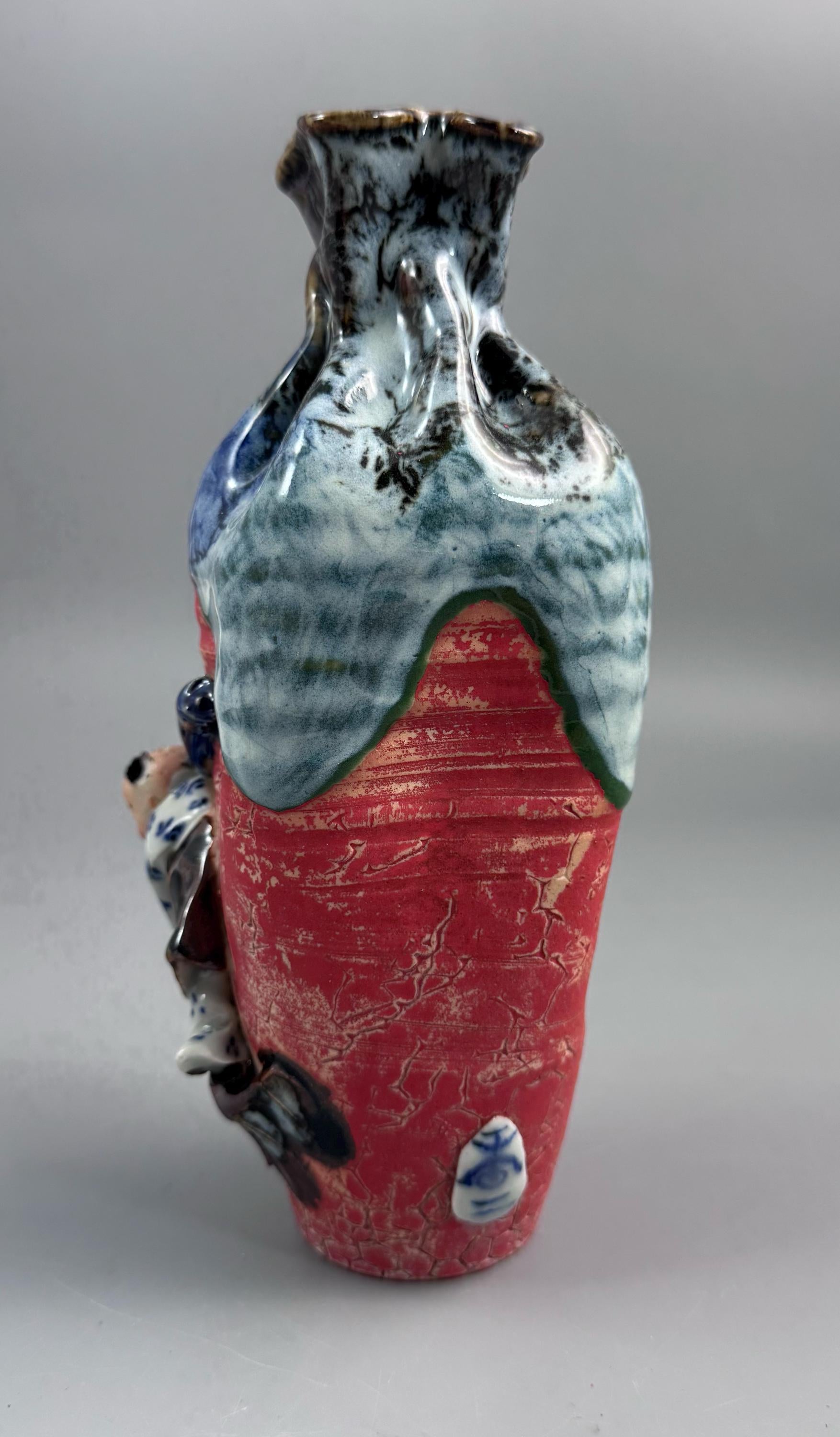 Japanese Sumida Gawa Baluster Vase with Applied Karako Figure, Signed Kōko — Meiji / Early Taisho Period