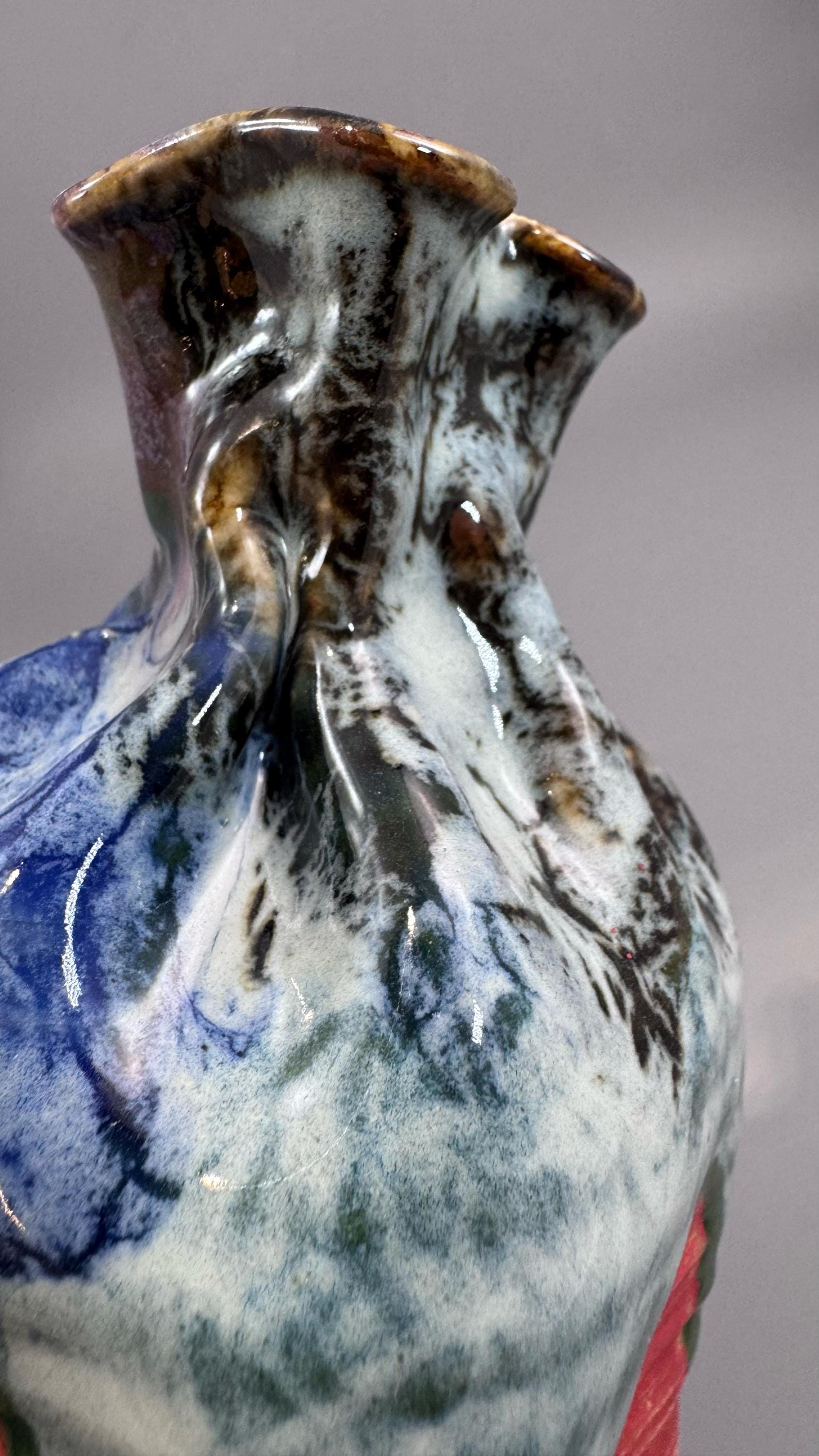 Japanese Sumida Gawa Baluster Vase with Applied Karako Figure, Signed Kōko — Meiji / Early Taisho Period