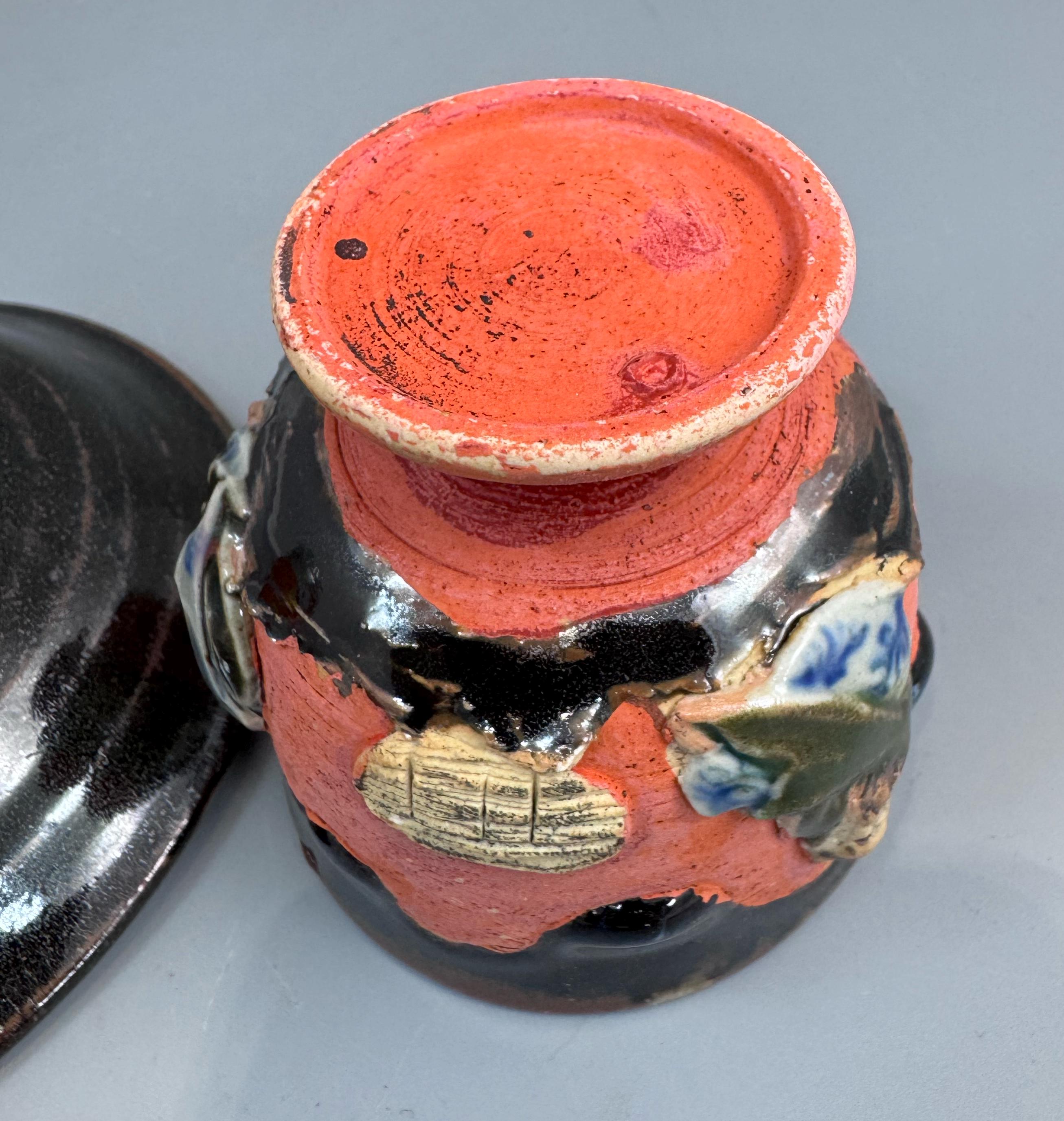 Japanese Sumida Gawa Cup and Saucer with Applied Sage Figures, Attributed to Ishiguro Kōko — Meiji / Early Taishō Period