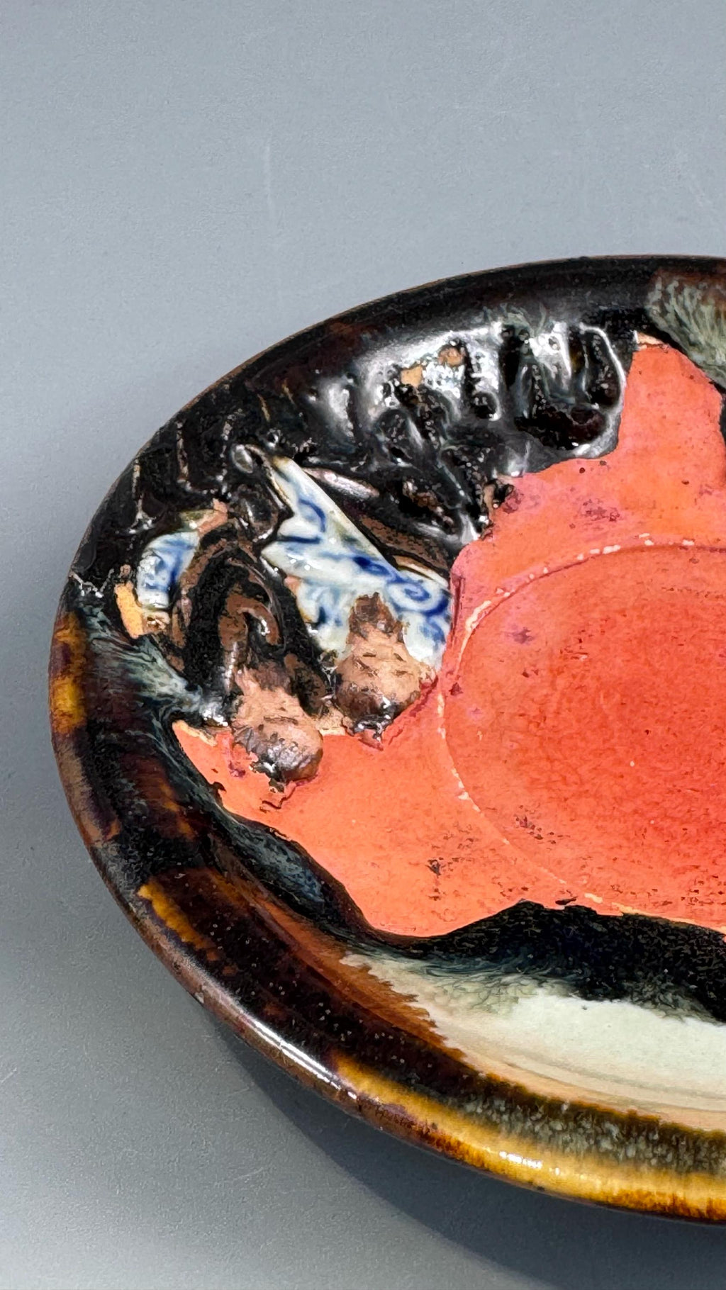 Japanese Sumida Gawa Cup and Saucer with Applied Sage Figures, Attributed to Ishiguro Kōko — Meiji / Early Taishō Period