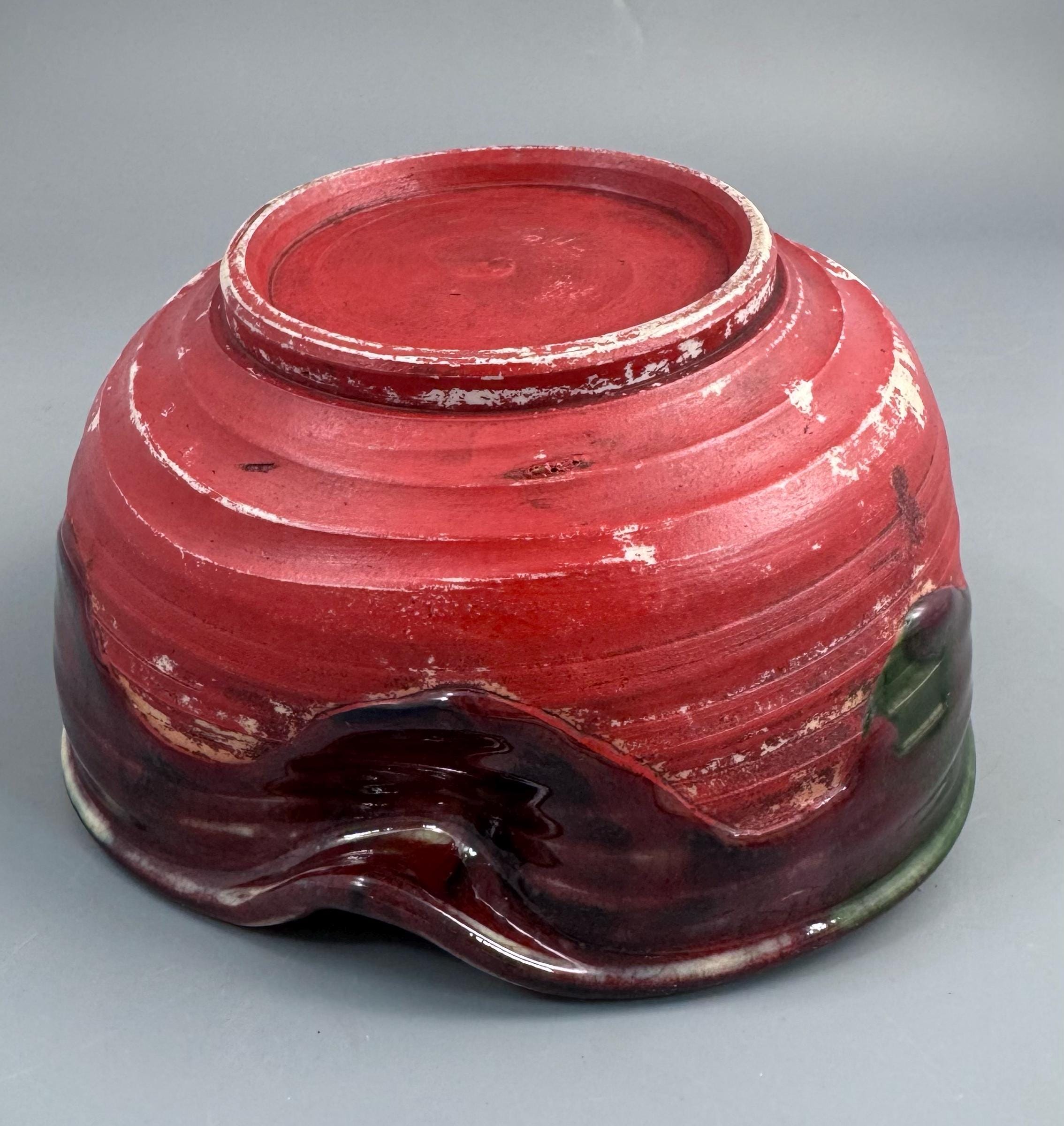 Sumida Gawa Pottery Suiban / Brush Washer with Two Climbing Figures, Signed Kōko, Meiji–Taishō Period