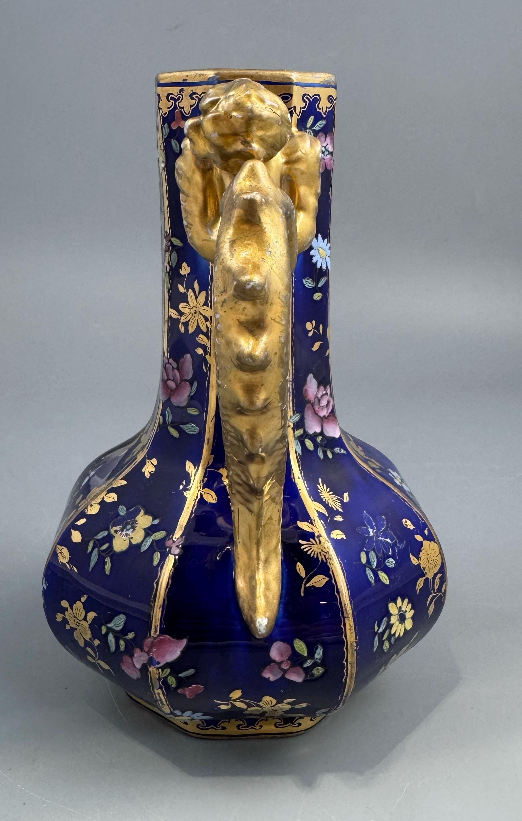 Mason's Ironstone Chinoiserie Ewer with Grotesque Handle, Cobalt Blue Ground, Early to Mid-19th Century