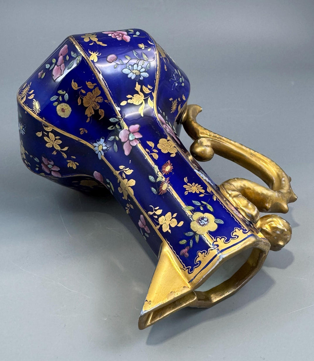 Mason's Ironstone Chinoiserie Ewer with Grotesque Handle, Cobalt Blue Ground, Early to Mid-19th Century
