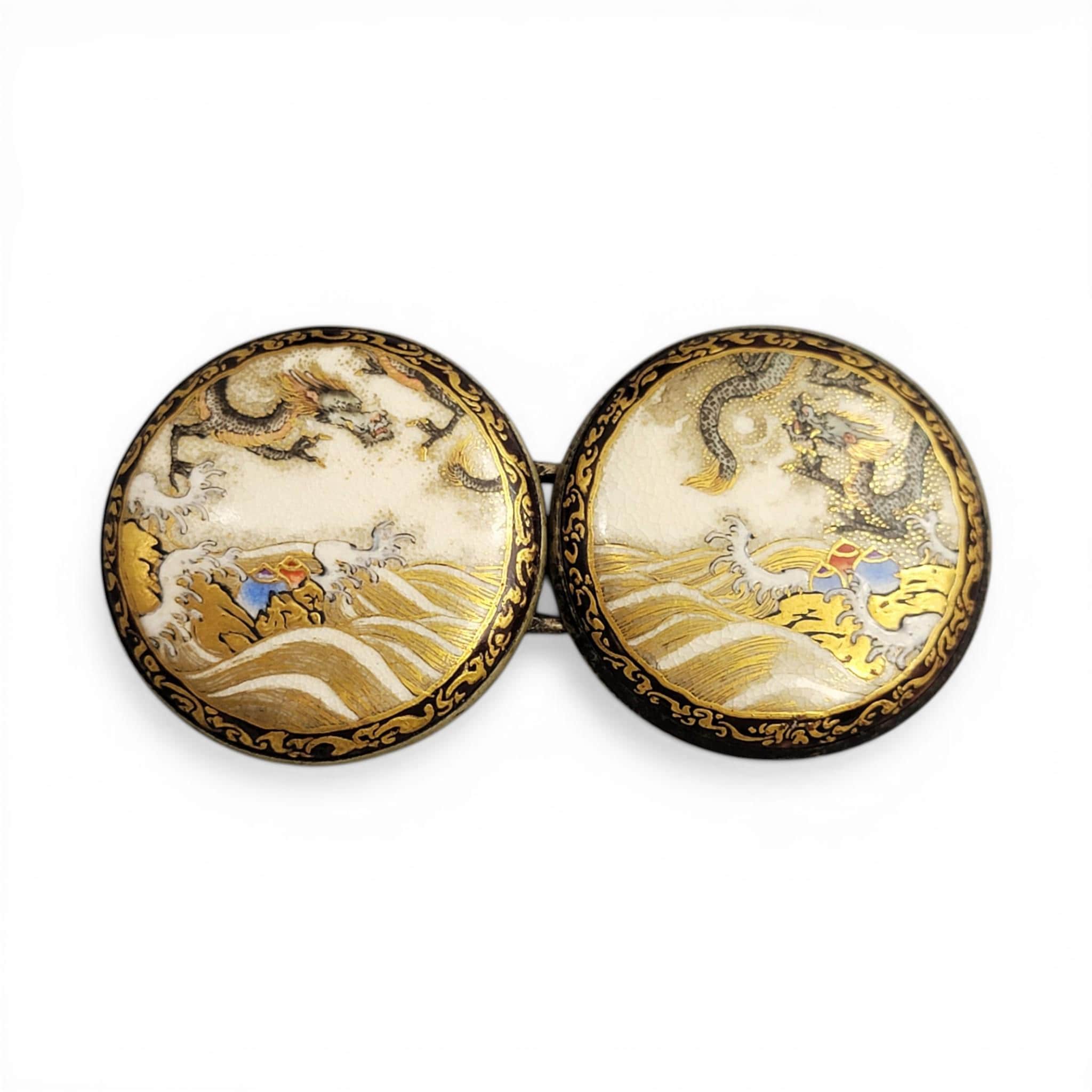 Japanese Satsuma porcelain belt buckle dragon Meiji c.1900
