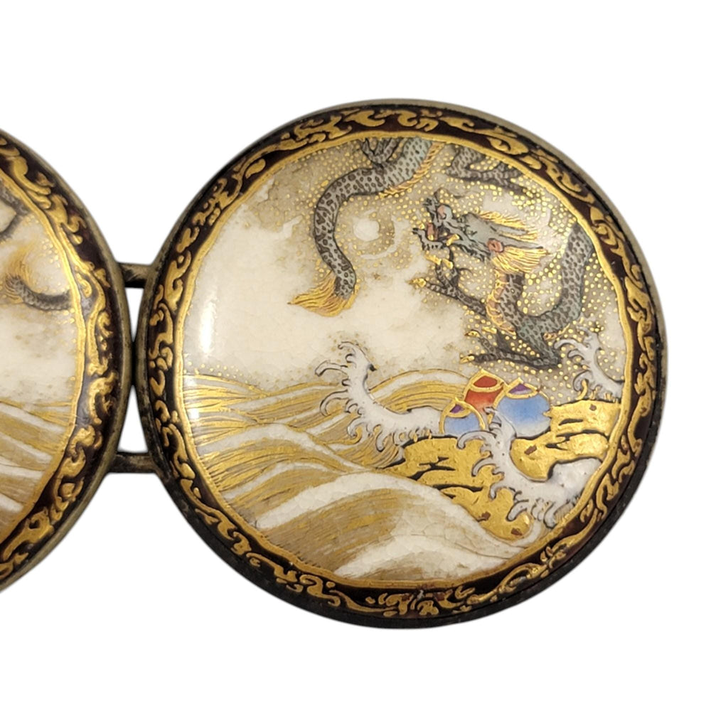 Japanese Satsuma porcelain belt buckle dragon Meiji c.1900