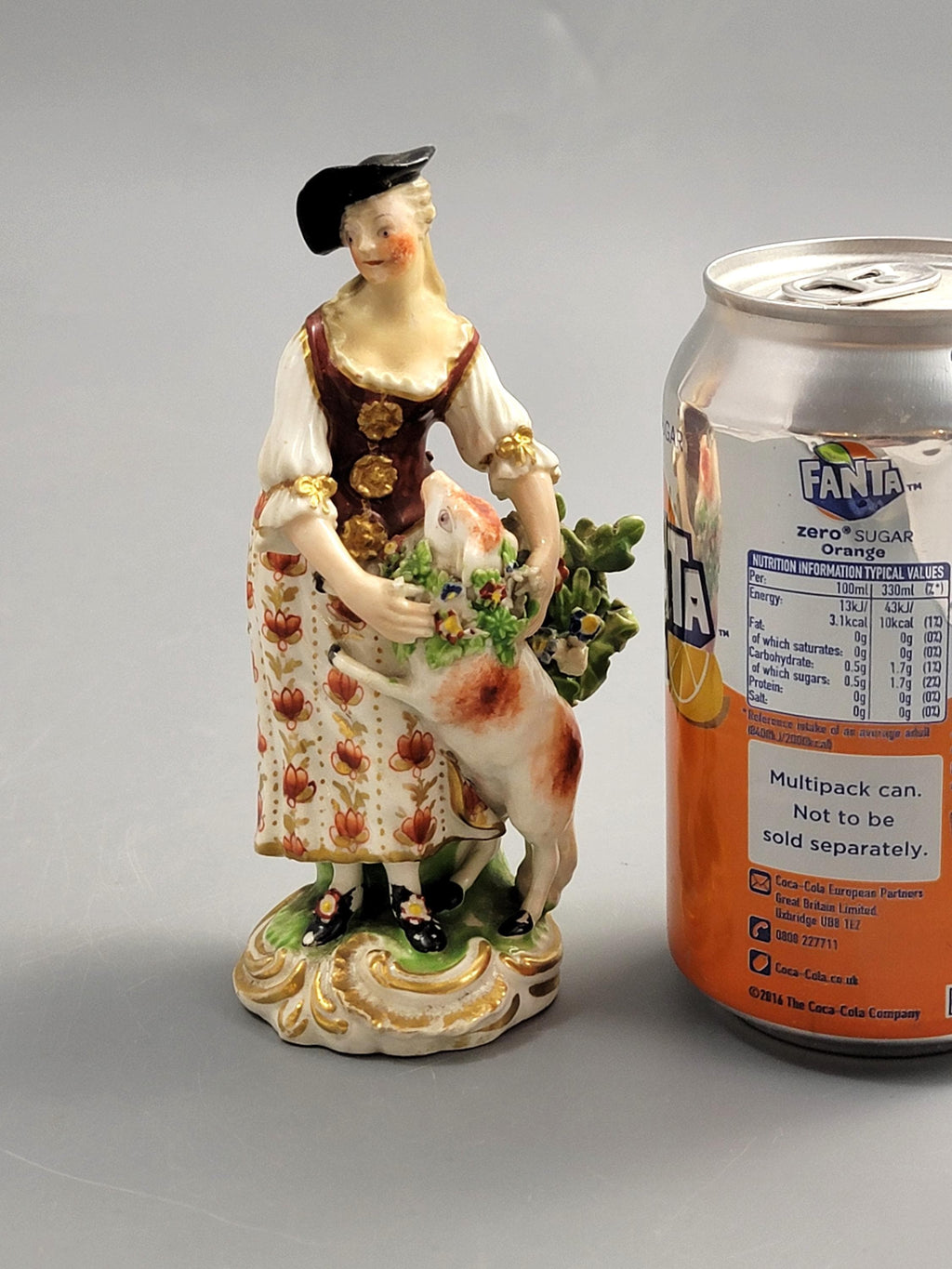 Rare Derby porcelain shepherdess with lamb figure c.1756 pale family period