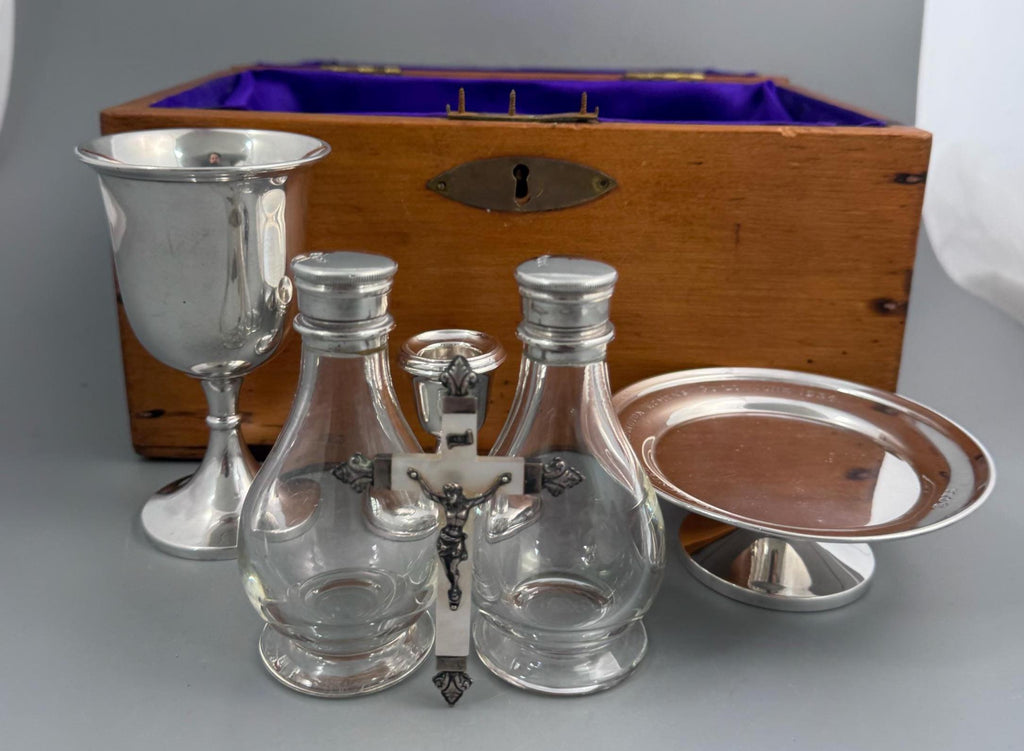 Scottish Presbyterian Portable Communion Set, Sterling Silver, Fitted Pine Case