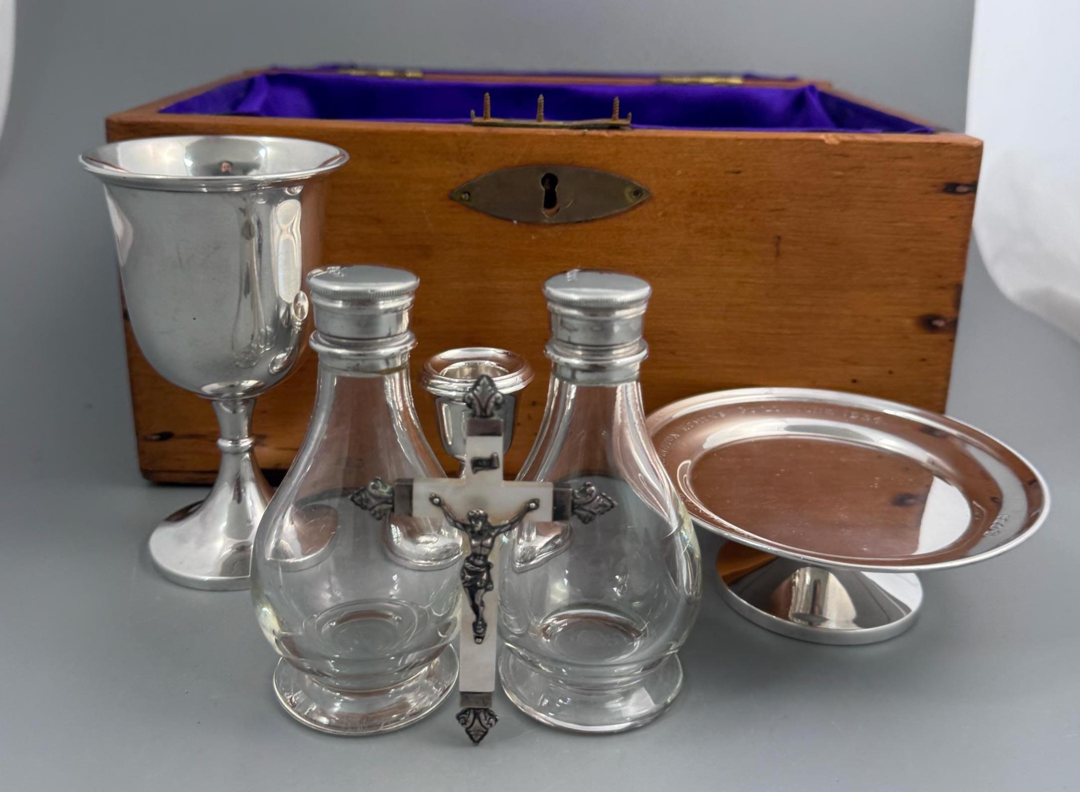 Scottish Presbyterian Portable Communion Set, Sterling Silver, Fitted Pine Case