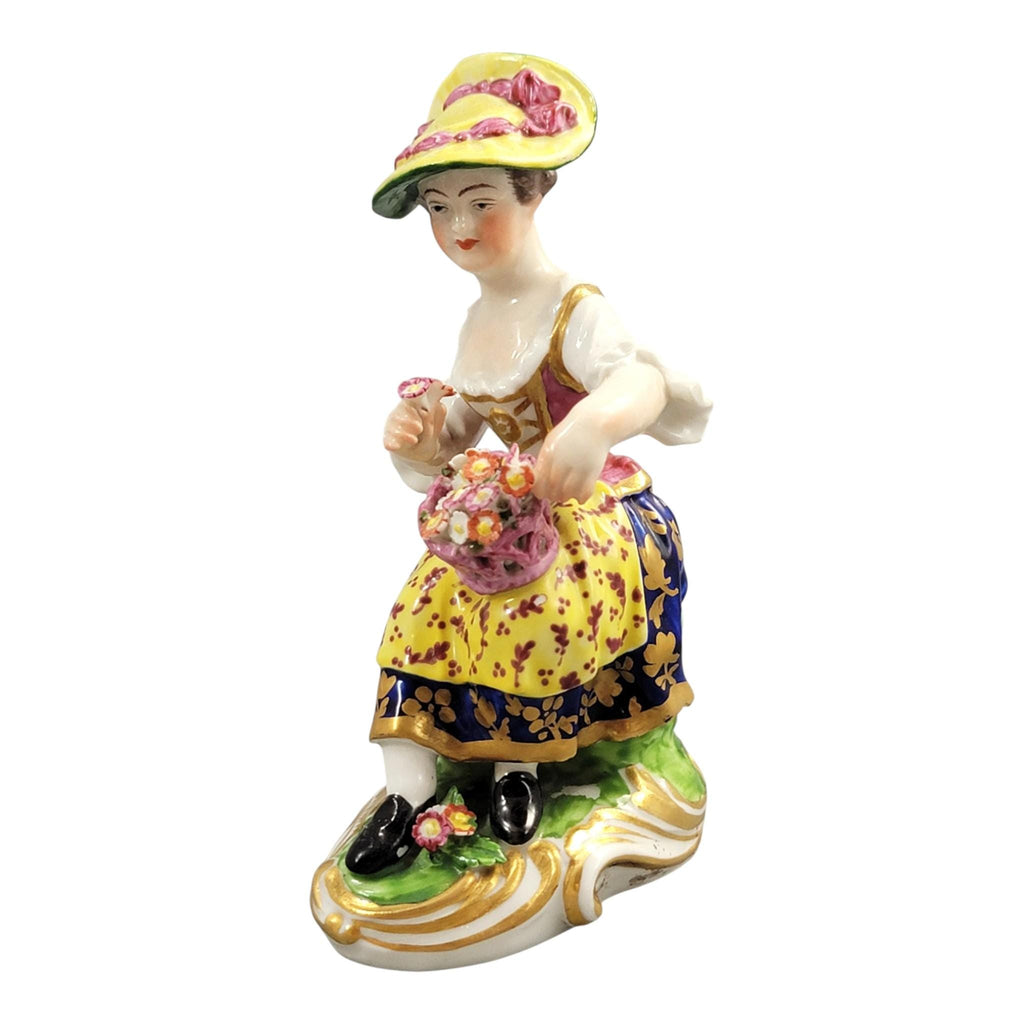 Rare Derby porcelain flower seller figure, model no. 8, c. 1780–1784