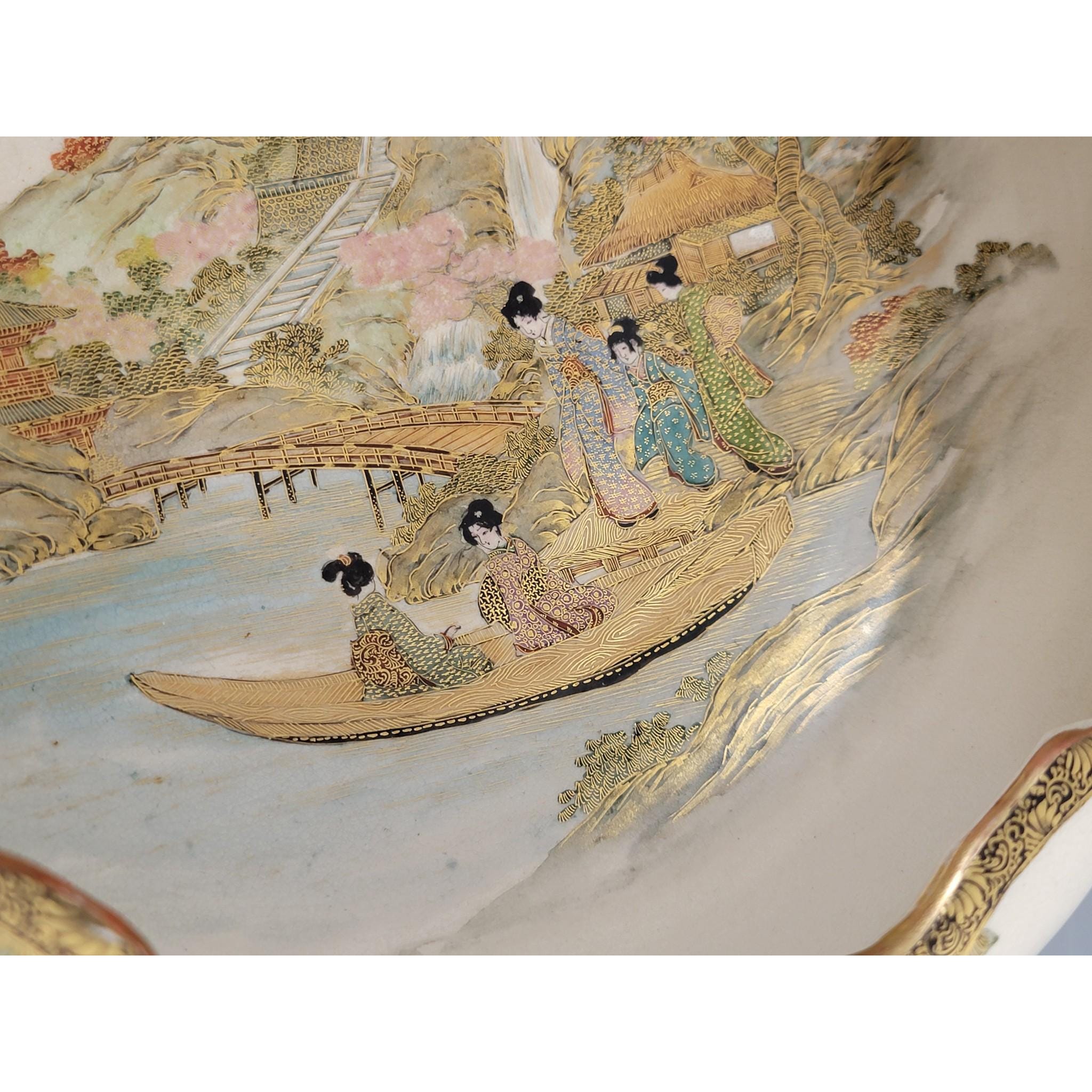 Large signed Satsuma bowl by renowned master Shizan Meiji Japanese centerpiece