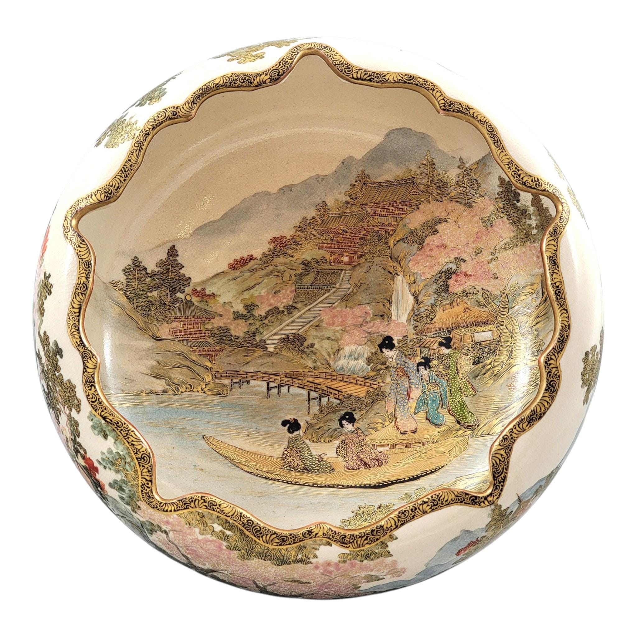 Large signed Satsuma bowl by renowned master Shizan Meiji Japanese centerpiece