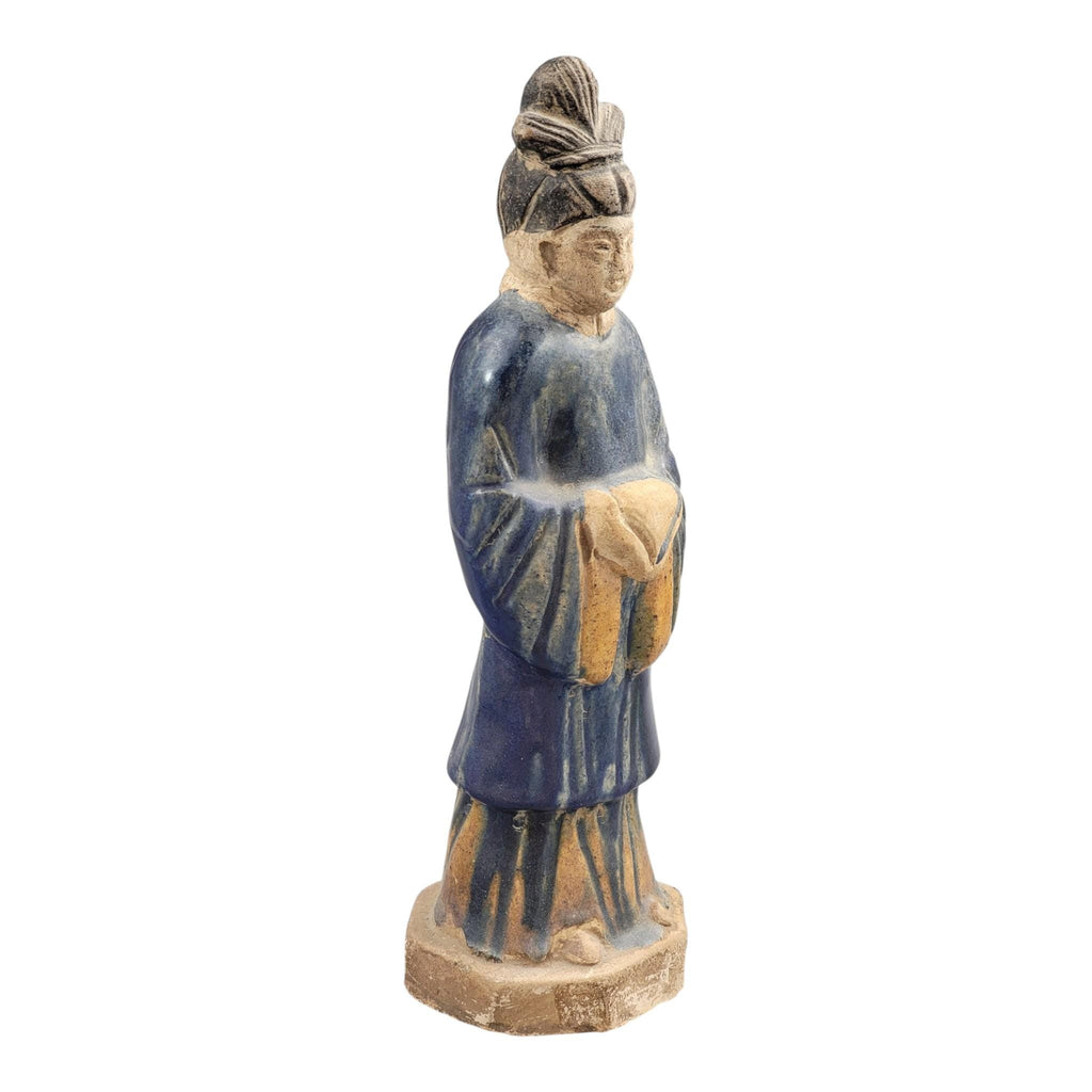 Chinese Tang sancai glazed funerary figure, court attendant, c. 7th–8th