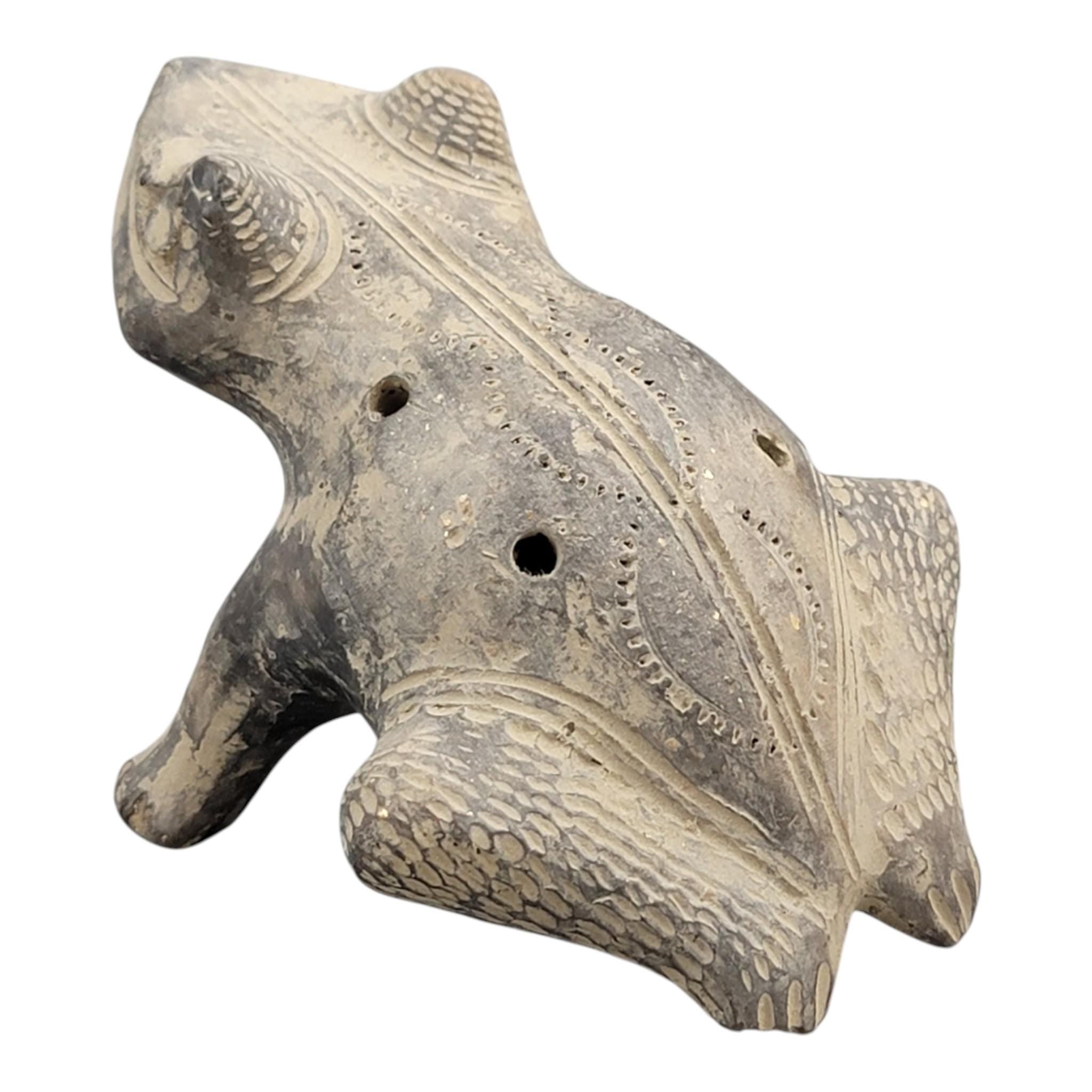 Pre-Columbian frog whistle, Chimú ceramic ocarina, Peru c. 1100–1470