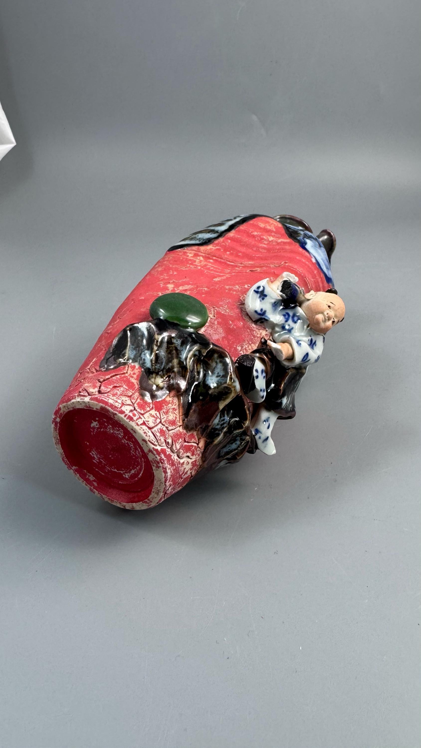 Japanese Sumida Gawa Baluster Vase with Applied Karako Figure, Signed Kōko — Meiji / Early Taisho Period