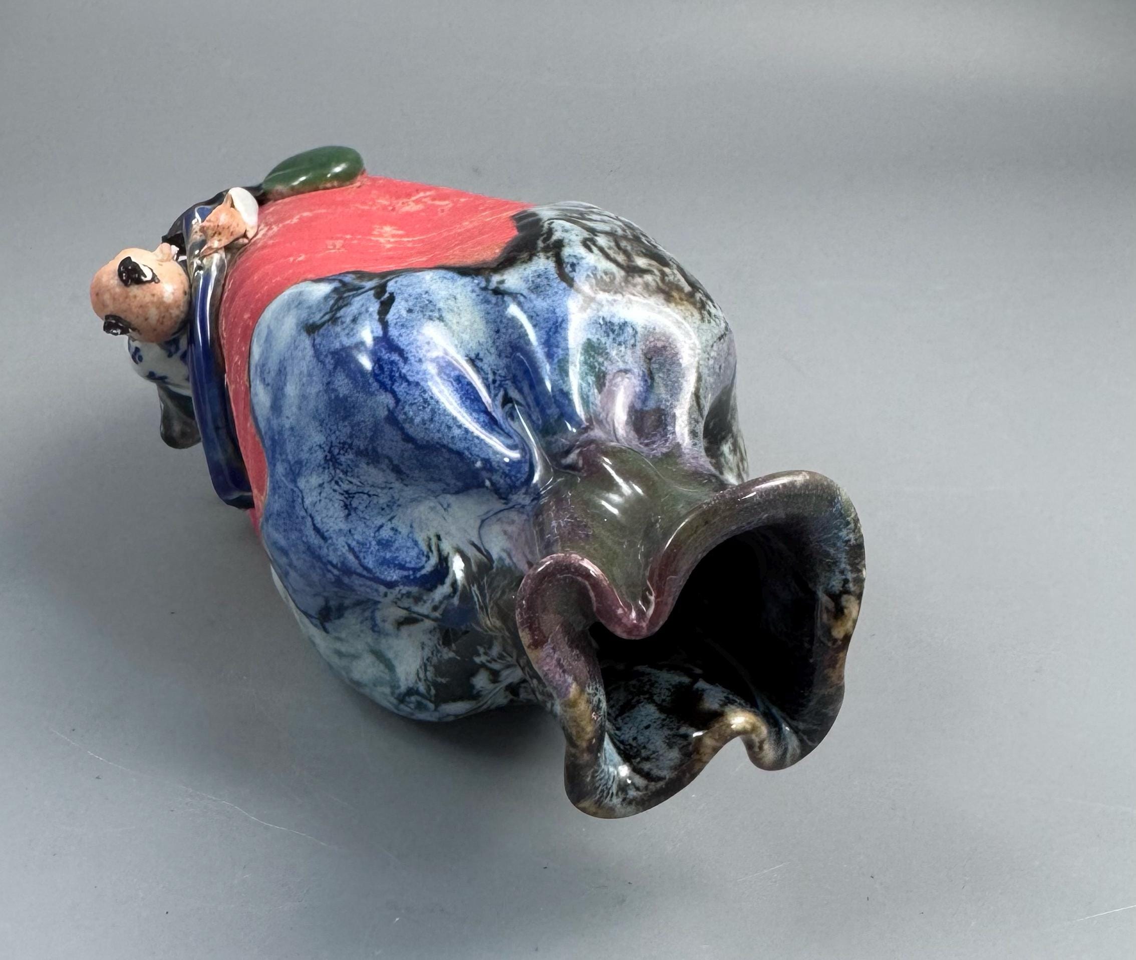 Japanese Sumida Gawa Baluster Vase with Applied Karako Figure, Signed Kōko — Meiji / Early Taisho Period