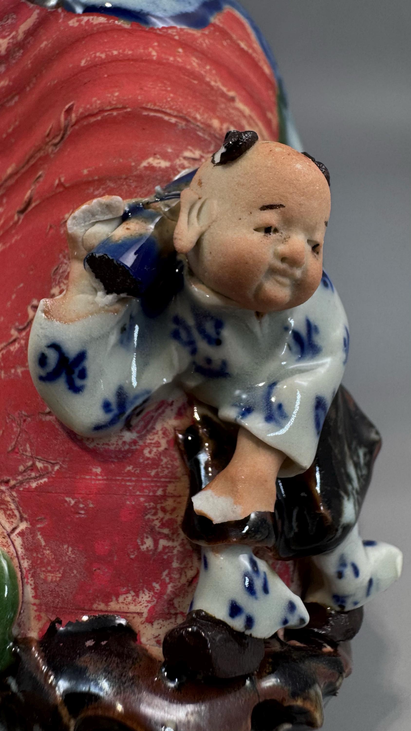 Japanese Sumida Gawa Baluster Vase with Applied Karako Figure, Signed Kōko — Meiji / Early Taisho Period