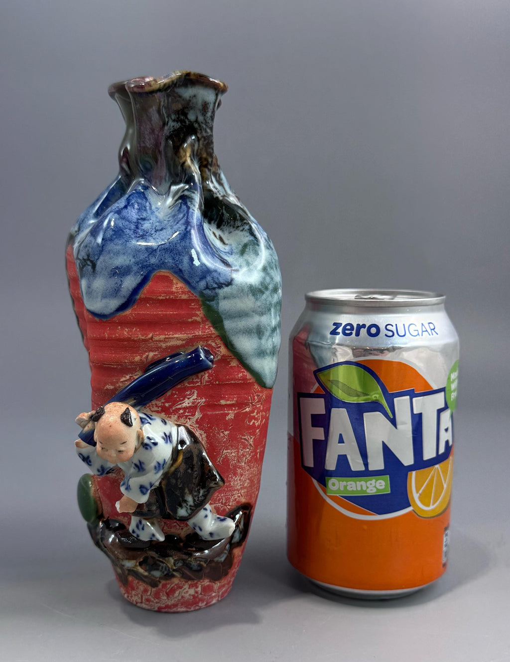Japanese Sumida Gawa Baluster Vase with Applied Karako Figure, Signed Kōko — Meiji / Early Taisho Period