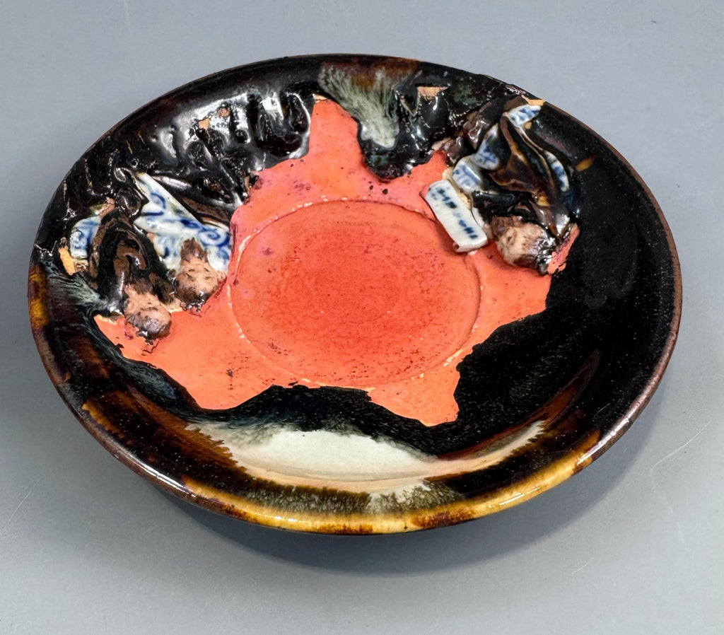 Japanese Sumida Gawa Cup and Saucer with Applied Sage Figures, Attributed to Ishiguro Kōko — Meiji / Early Taishō Period