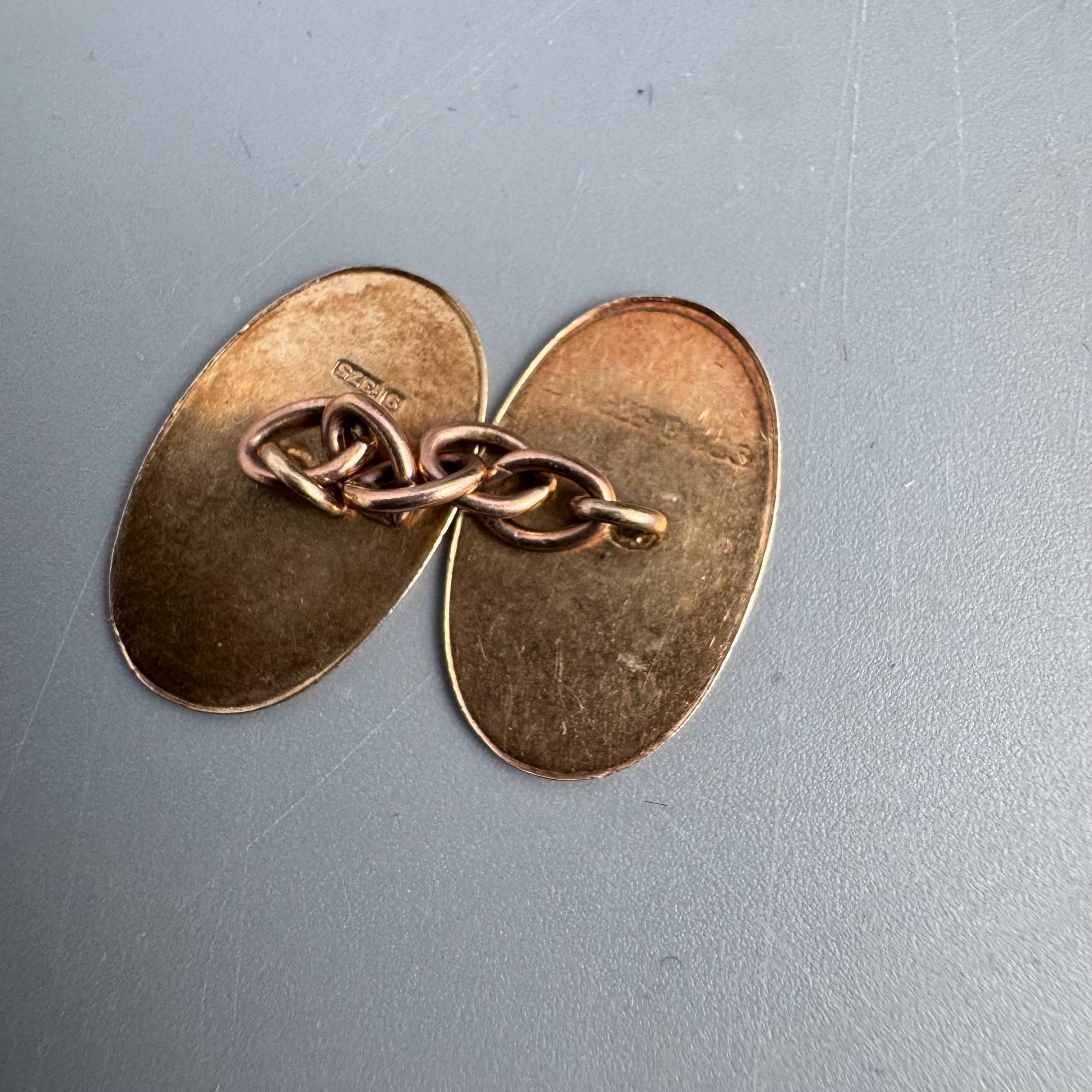 Pair of 9ct Gold Oval Chain-Link Cufflinks by Steele & Dolphin, Birmingham 1984, in the Edwardian Taste, Cased