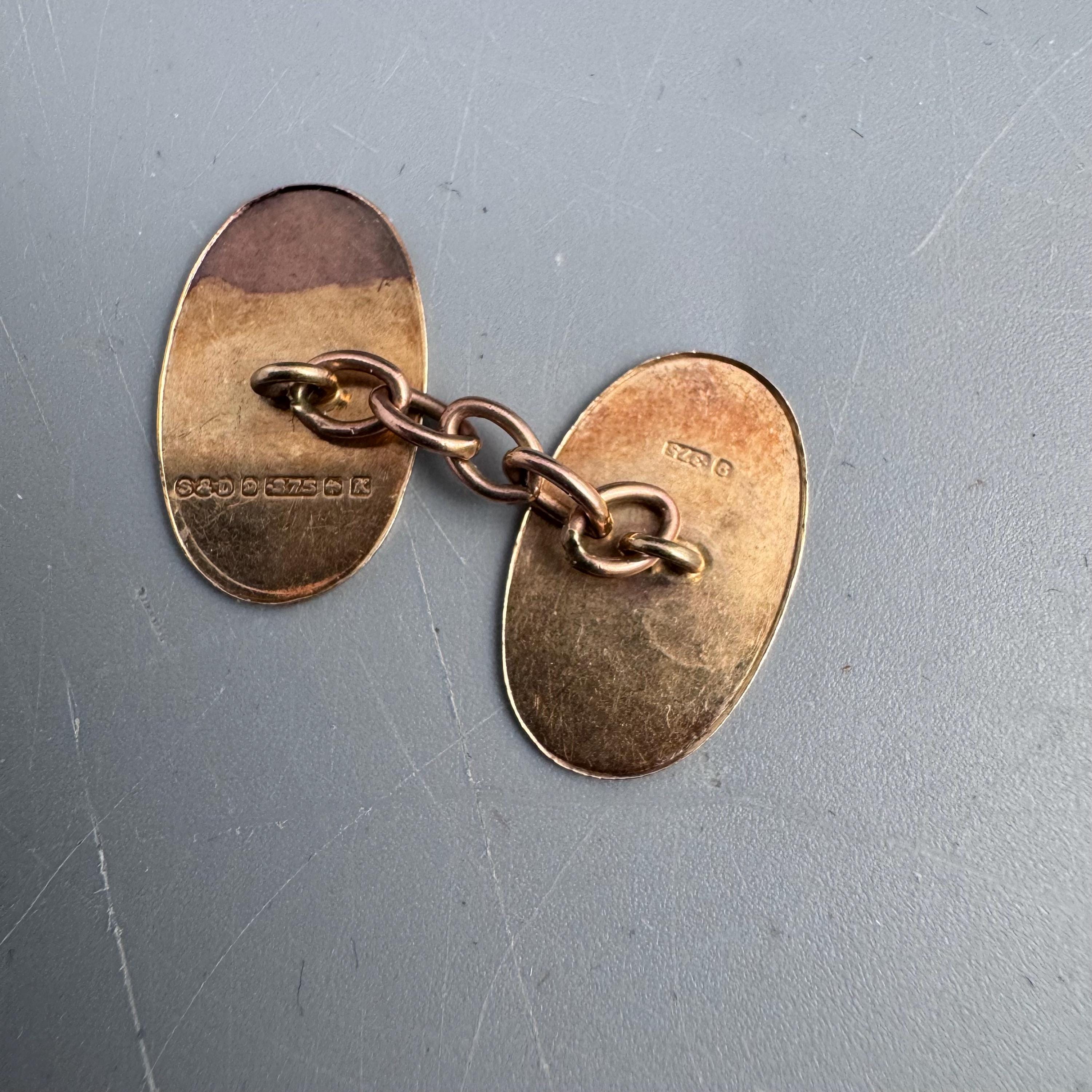 Pair of 9ct Gold Oval Chain-Link Cufflinks by Steele & Dolphin, Birmingham 1984, in the Edwardian Taste, Cased