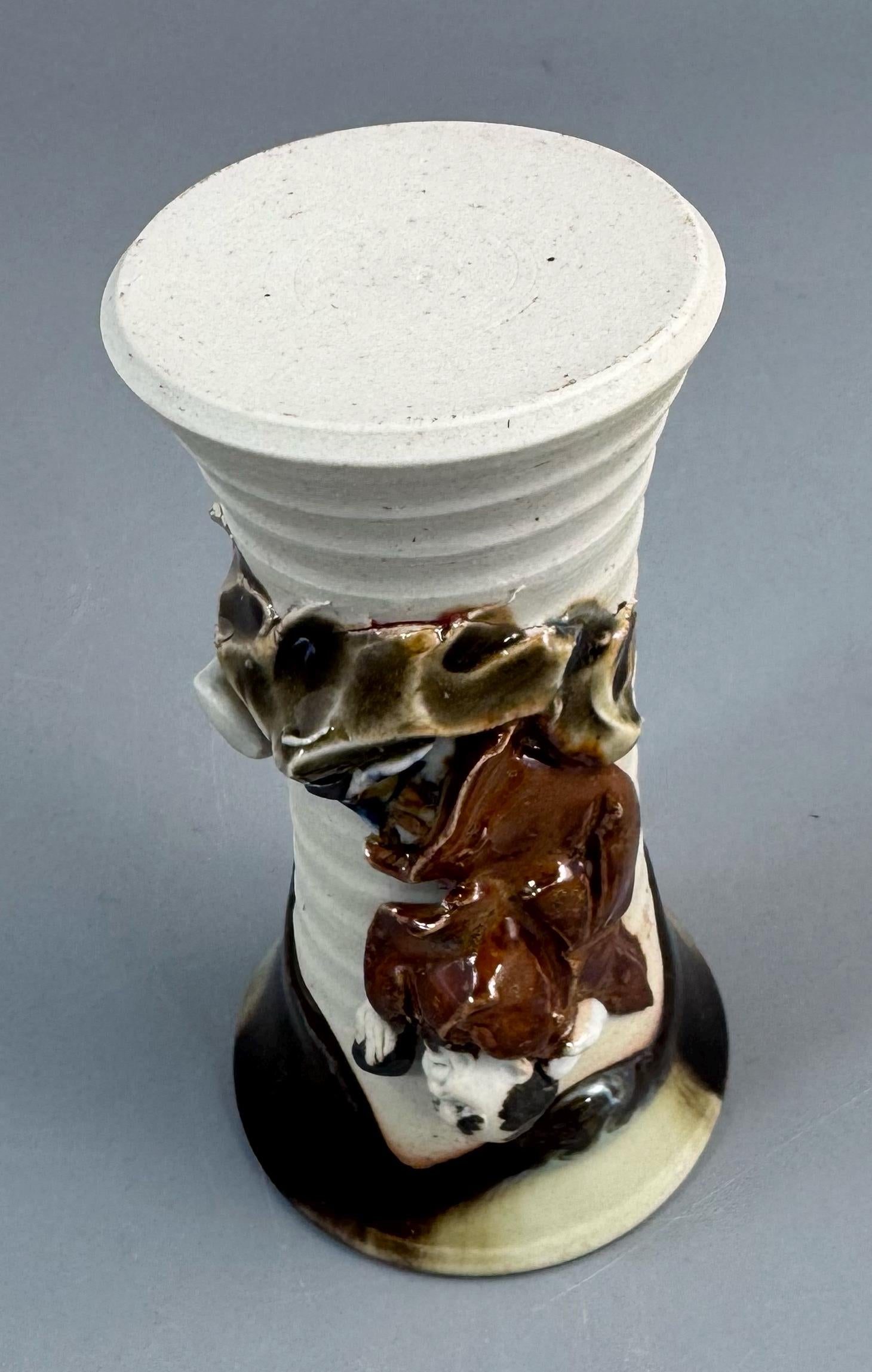 Sumida Gawa Stoneware Vase with Applied Rakan Figure, Signed Ryōsai, Meiji–Taishō Period