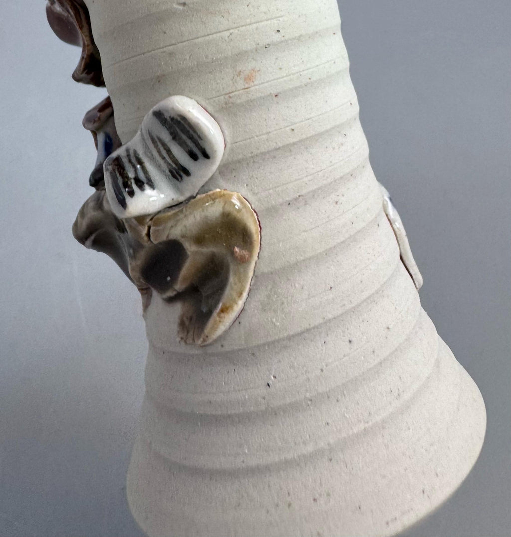 Sumida Gawa Stoneware Vase with Applied Rakan Figure, Signed Ryōsai, Meiji–Taishō Period