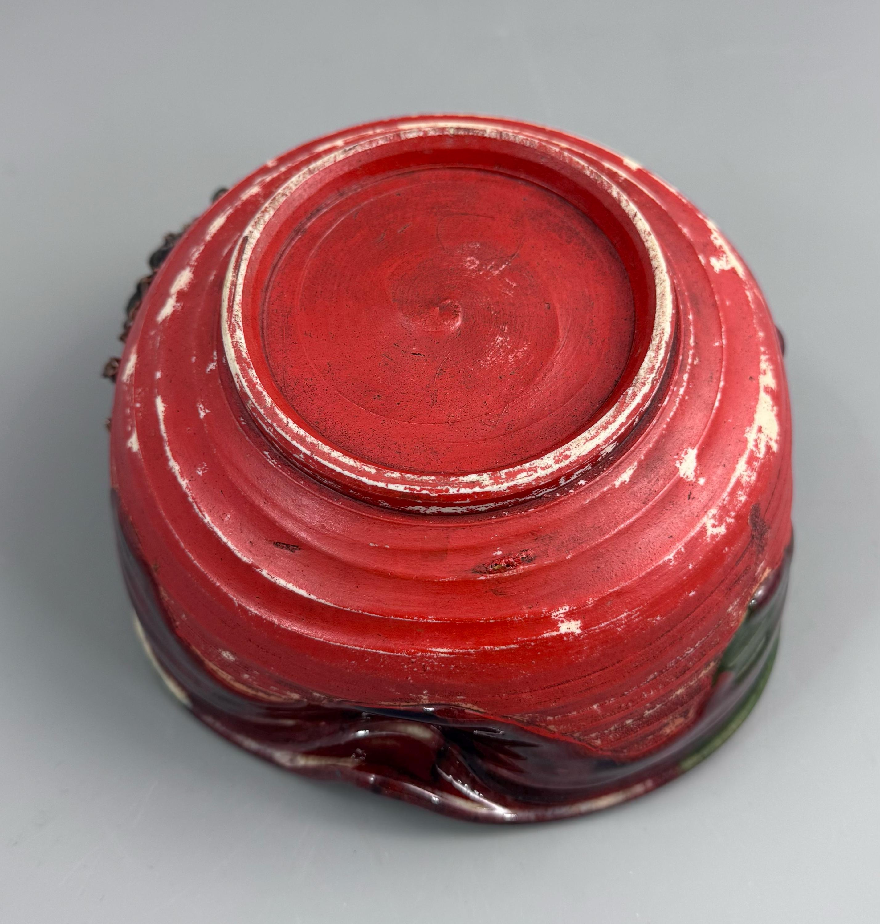 Sumida Gawa Pottery Suiban / Brush Washer with Two Climbing Figures, Signed Kōko, Meiji–Taishō Period