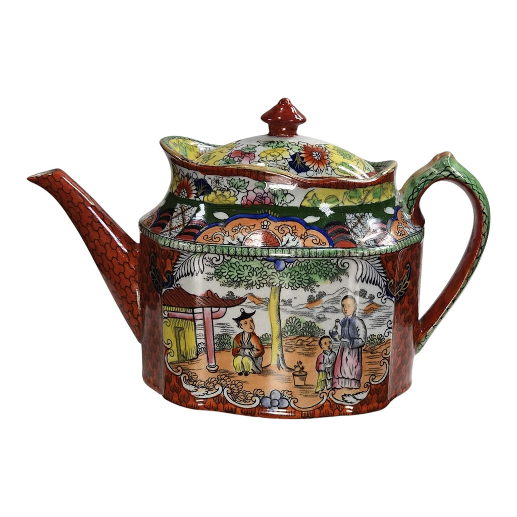 Rare Mason’s Patent Ironstone Red Scale Conversation New Oval Teapot c.1820–1830