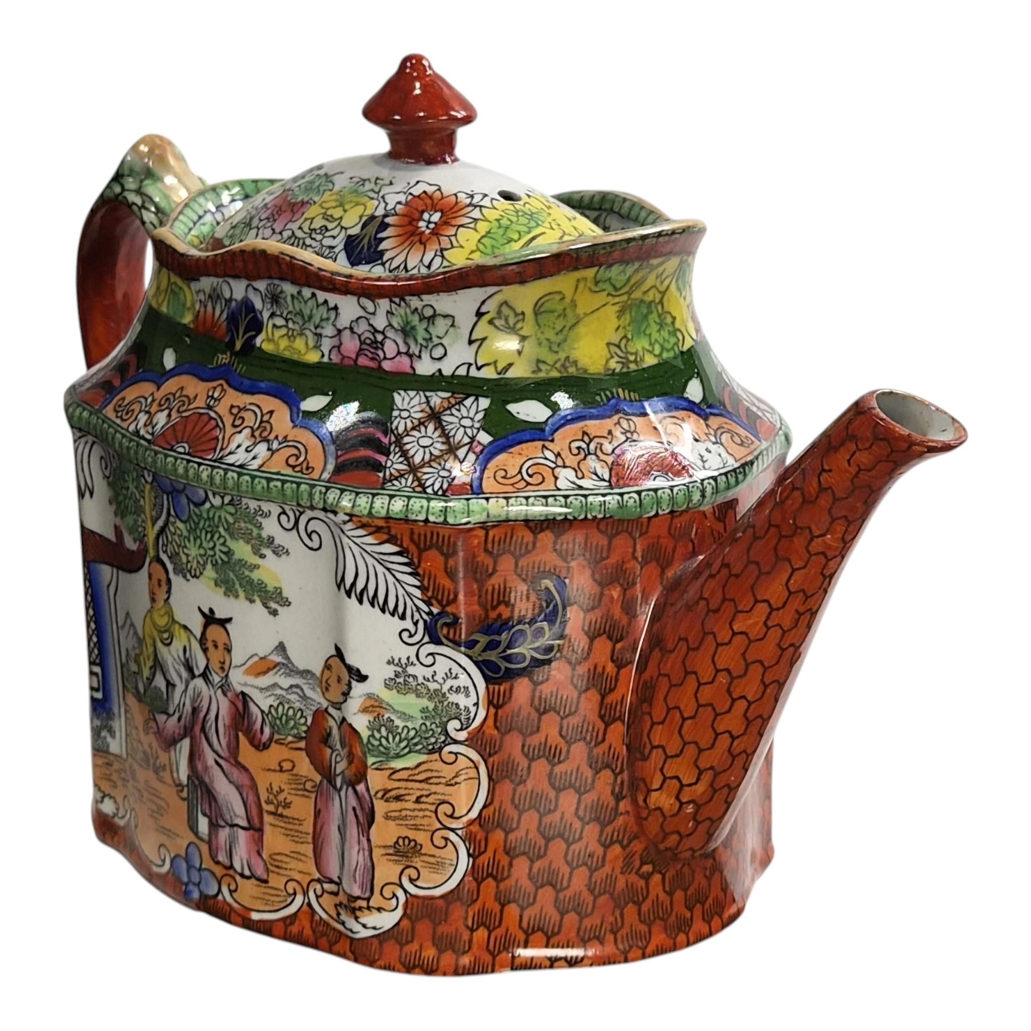 Rare Mason’s Patent Ironstone Red Scale Conversation New Oval Teapot c.1820–1830