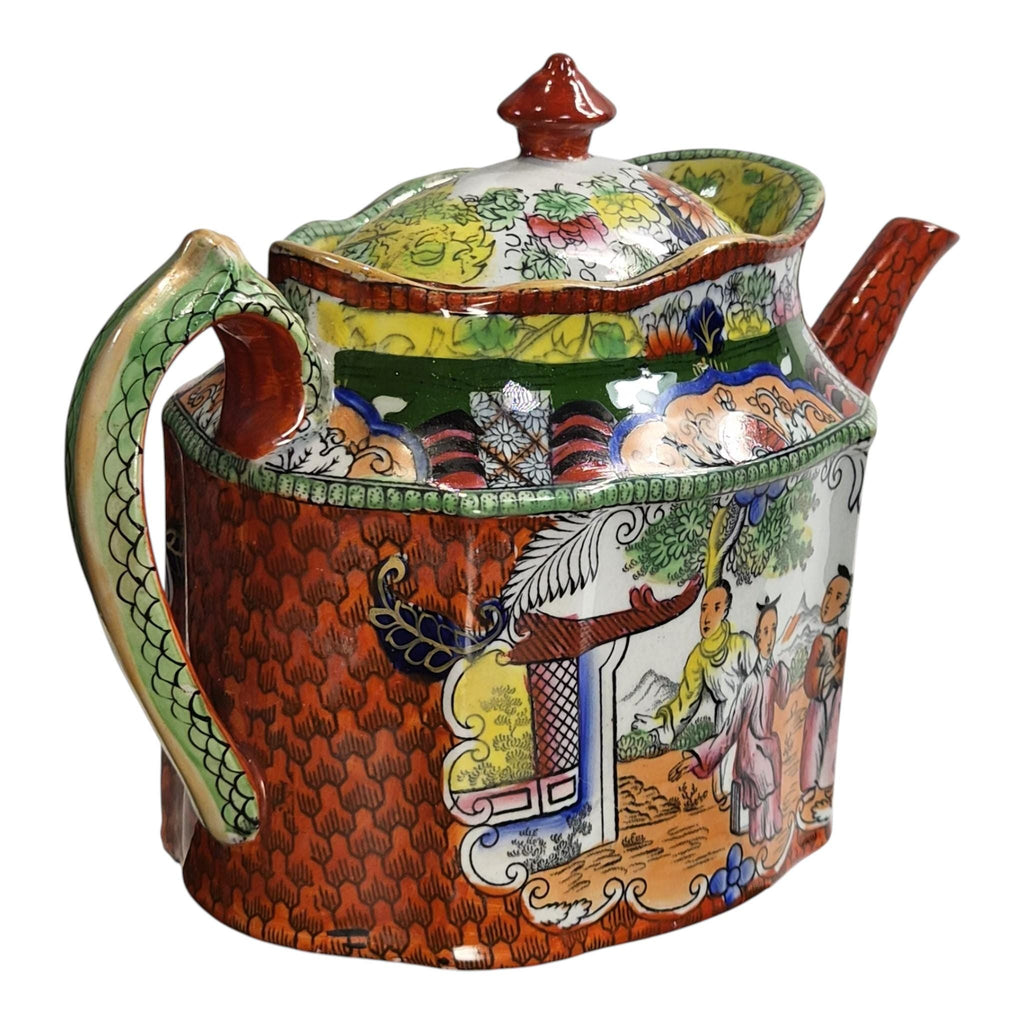 Rare Mason’s Patent Ironstone Red Scale Conversation New Oval Teapot c.1820–1830