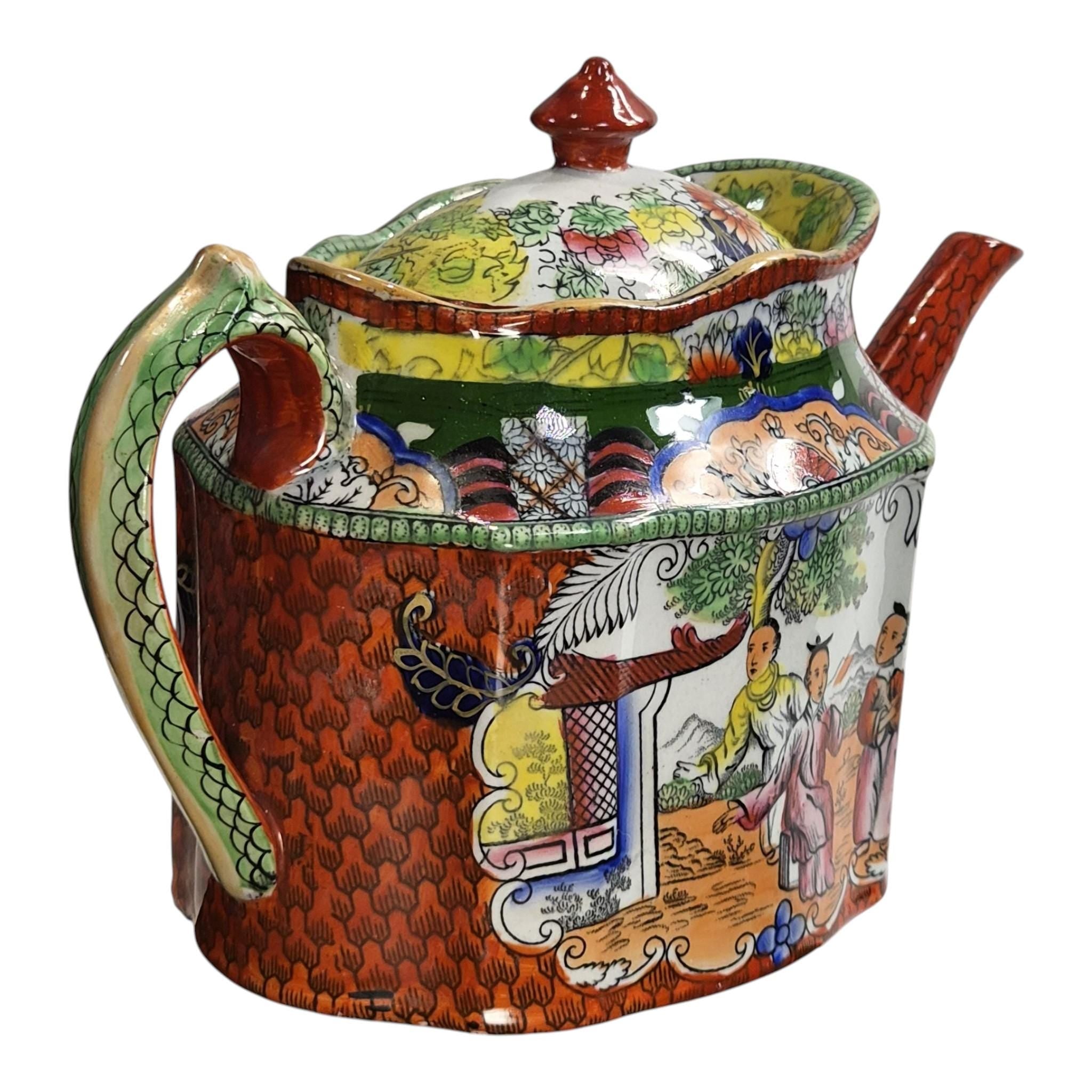 Rare Mason’s Patent Ironstone Red Scale Conversation New Oval Teapot c.1820–1830