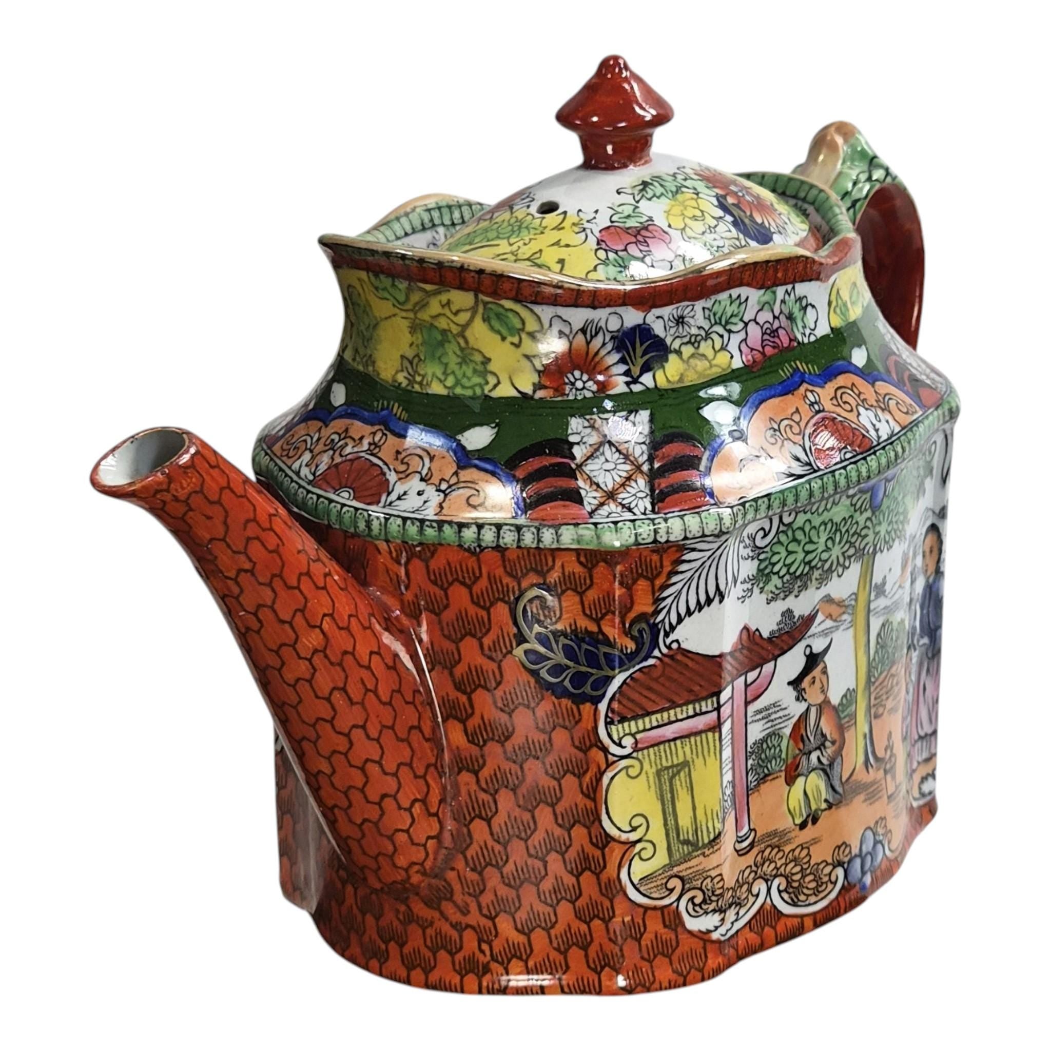 Rare Mason’s Patent Ironstone Red Scale Conversation New Oval Teapot c.1820–1830