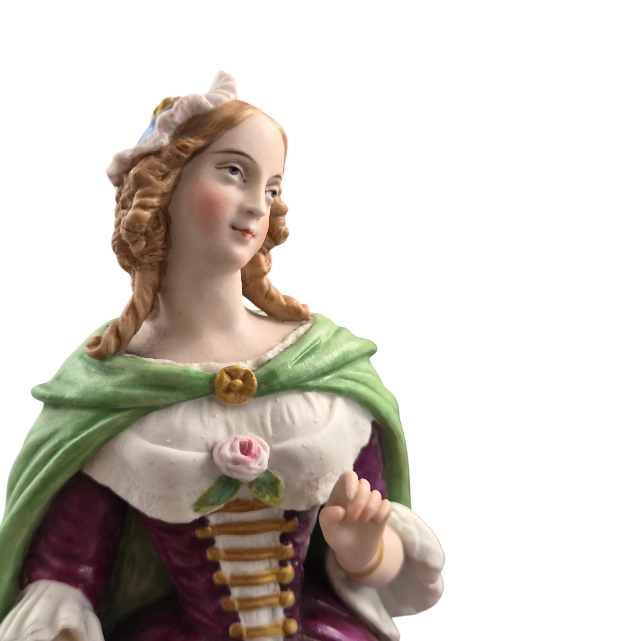 Rare Letu & Mauger Paris large romantic biscuit porcelain figures pair c1860s
