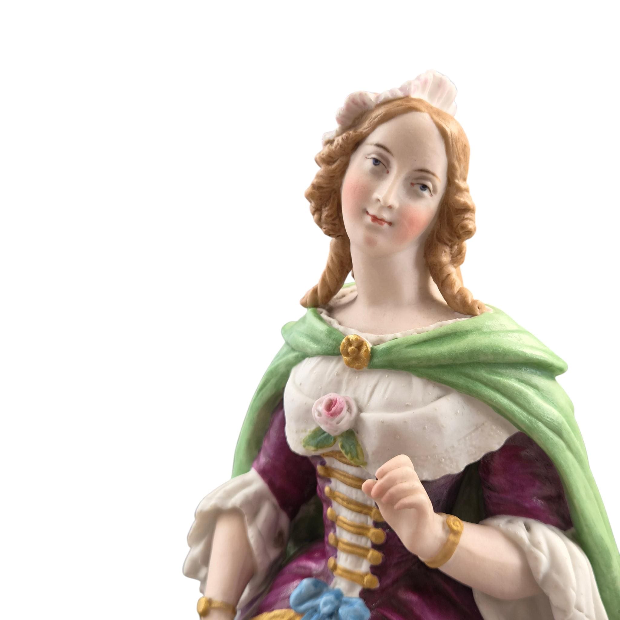 Rare Letu & Mauger Paris large romantic biscuit porcelain figures pair c1860s