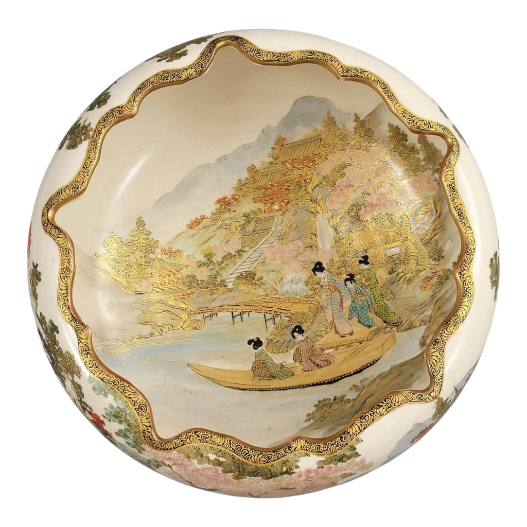 Large signed Satsuma bowl by renowned master Shizan Meiji Japanese centerpiece