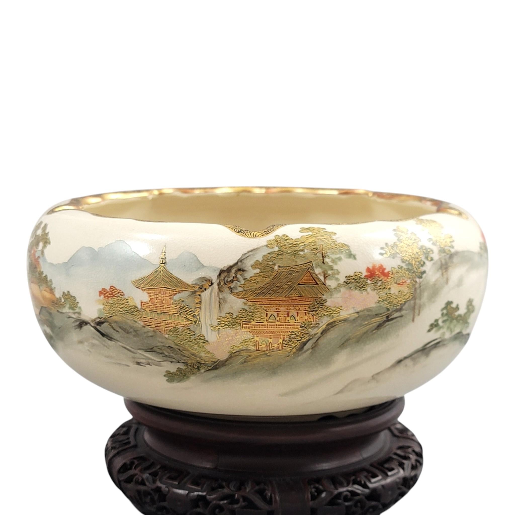 Large signed Satsuma bowl by renowned master Shizan Meiji Japanese centerpiece