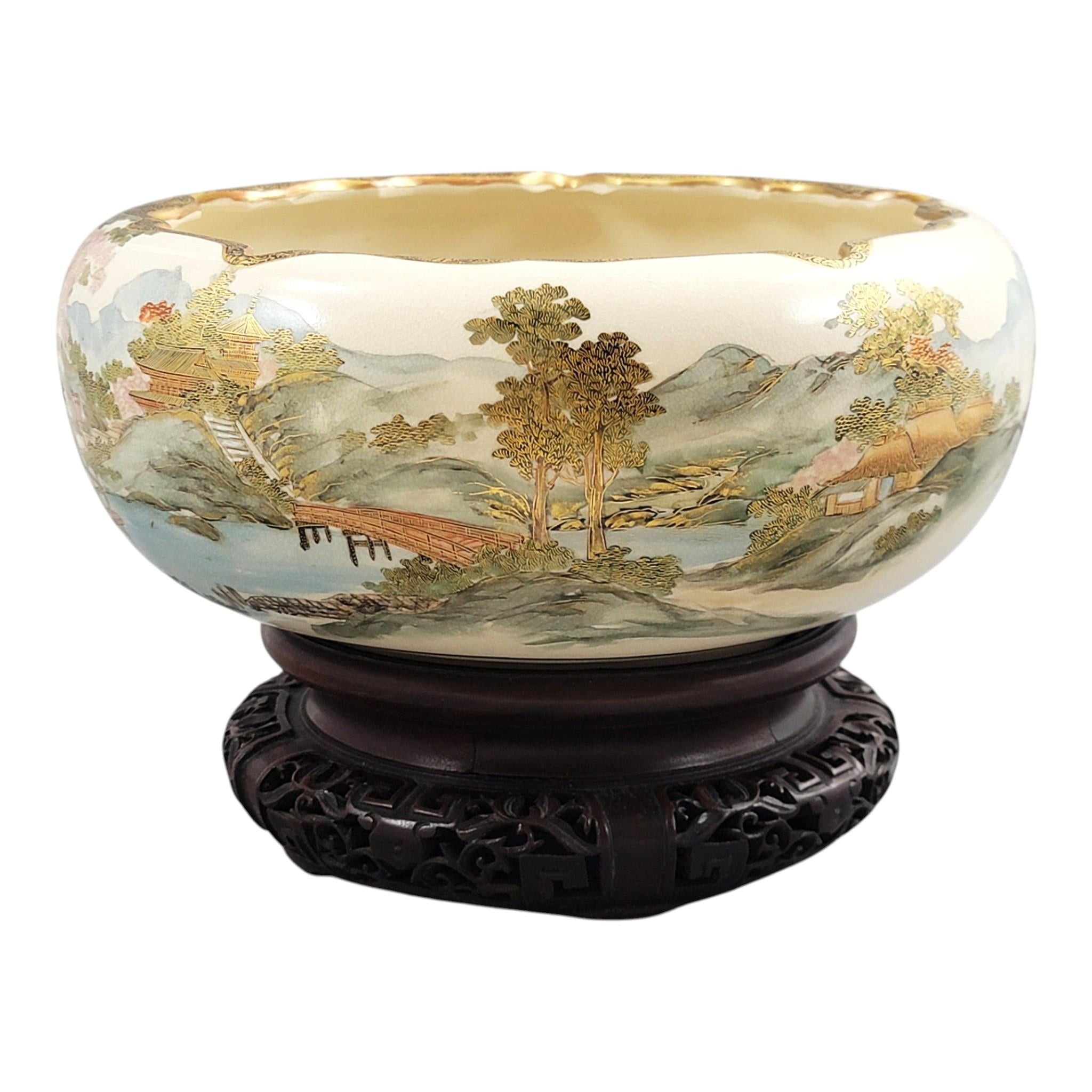 Large signed Satsuma bowl by renowned master Shizan Meiji Japanese centerpiece