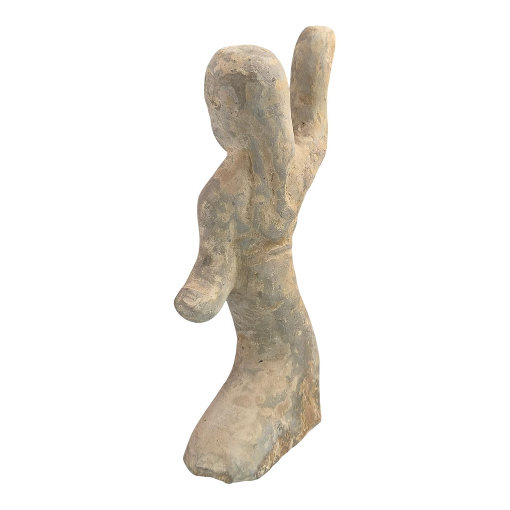 Large Chinese Han Dynasty Grey Pottery Dancer Figure, Ancient Mingqi Tomb Sculpture, 27.5 cm