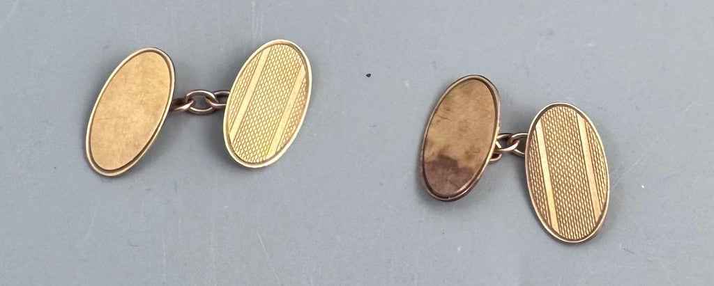 Pair of 9ct Gold Oval Chain-Link Cufflinks by Steele & Dolphin, Birmingham 1984, in the Edwardian Taste, Cased