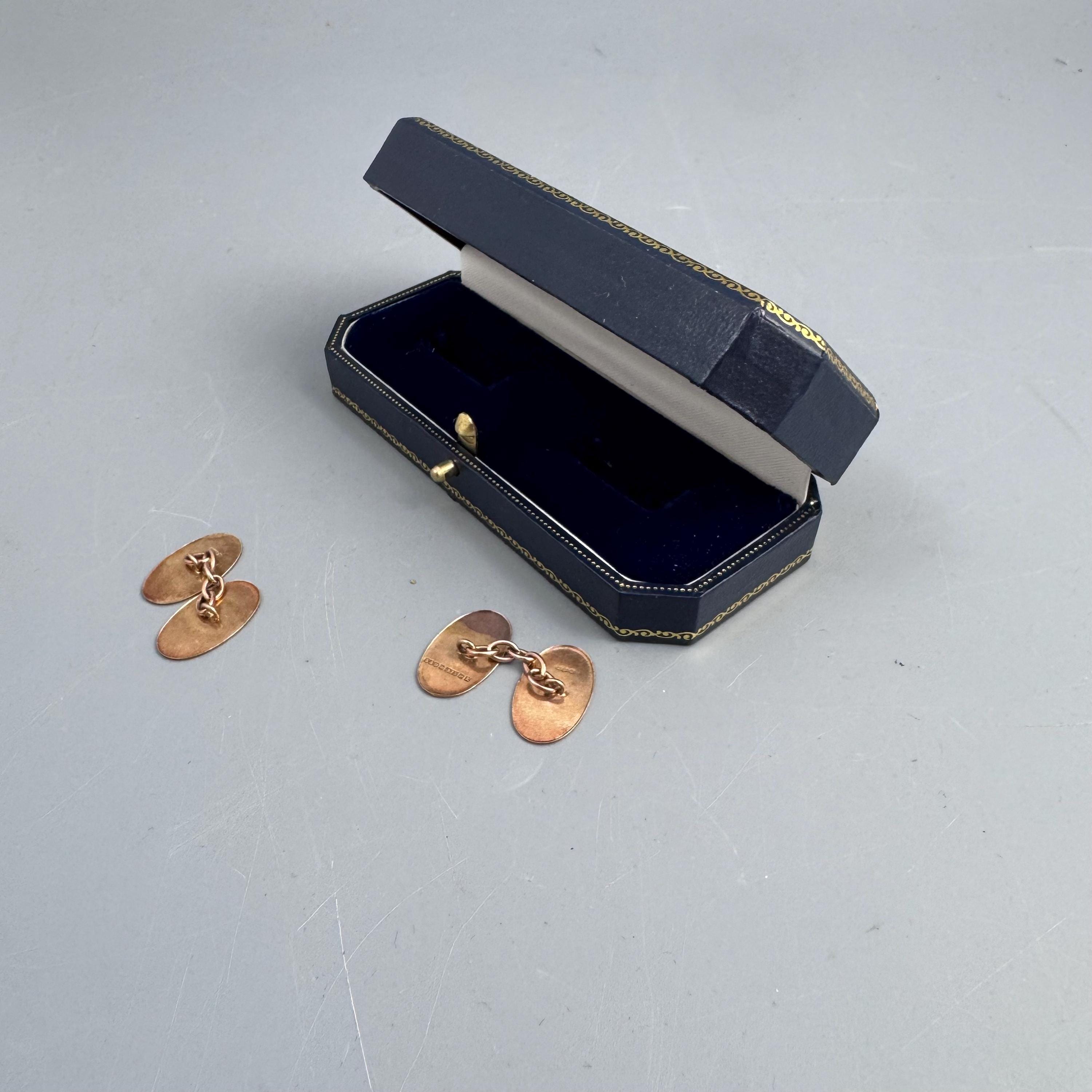 Pair of 9ct Gold Oval Chain-Link Cufflinks by Steele & Dolphin, Birmingham 1984, in the Edwardian Taste, Cased