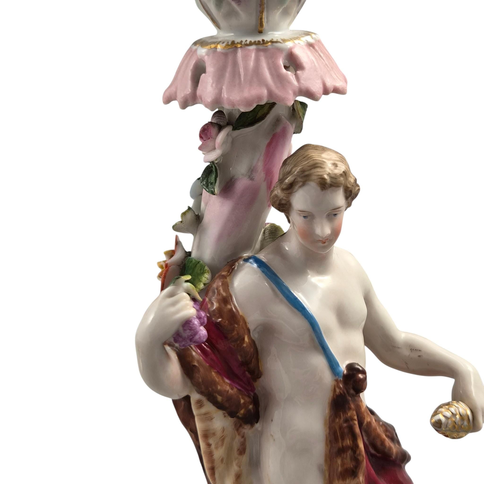 Volkstedt Allegorical Porcelain Candlesticks Summer & Autumn c.1895