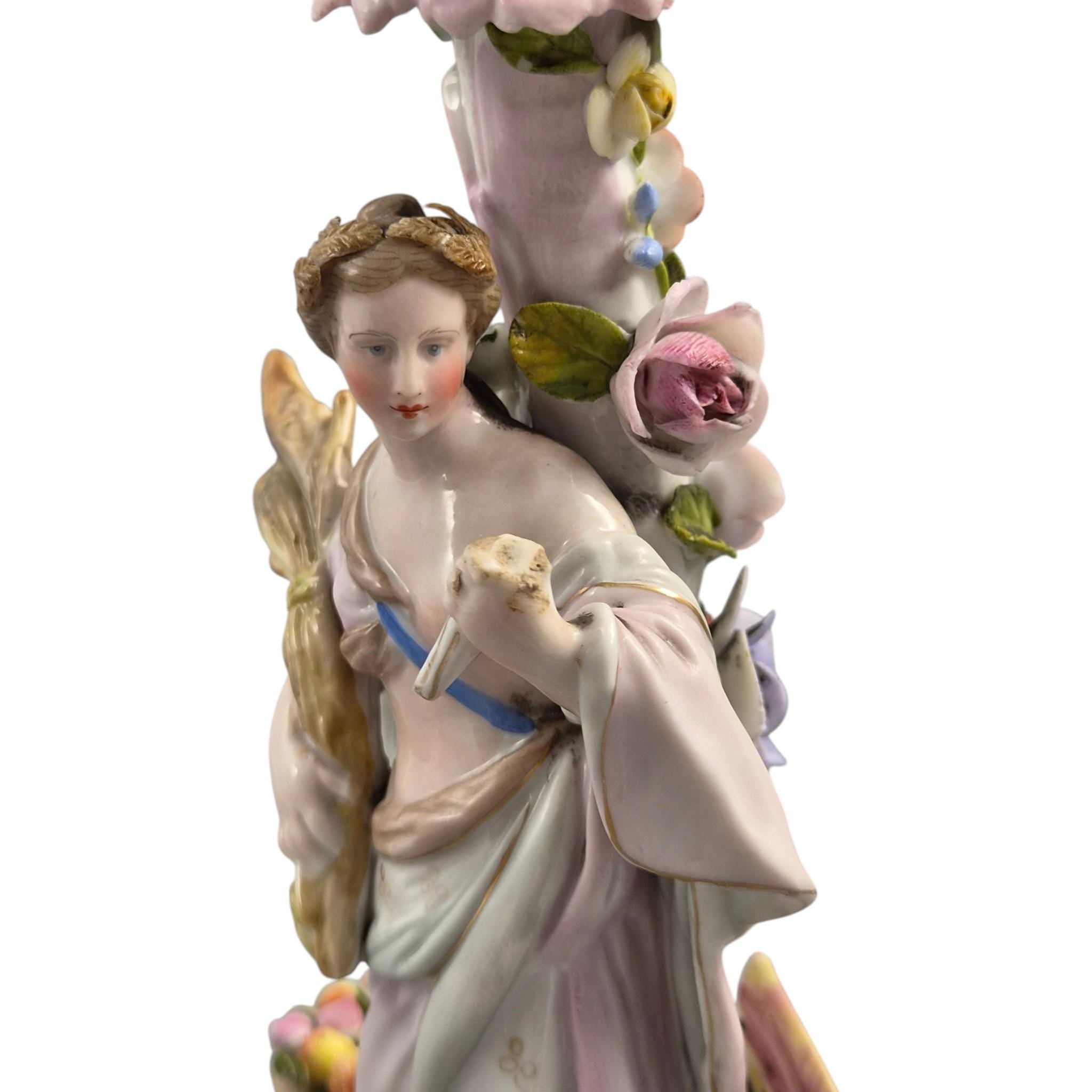 Volkstedt Allegorical Porcelain Candlesticks Summer & Autumn c.1895