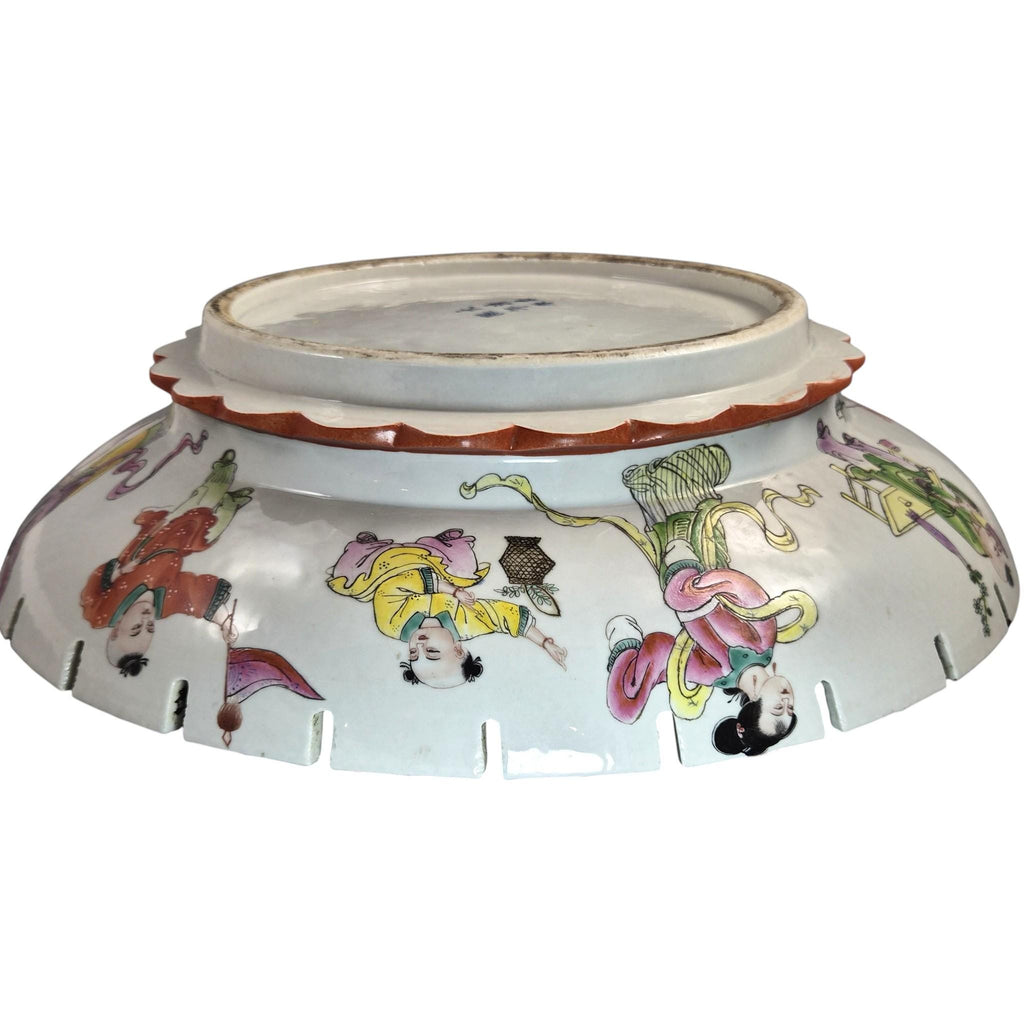 Rare Large Chinese Famille Rose Castellated Porcelain Bowl, c.1880