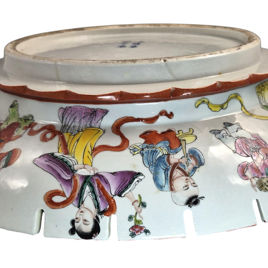 Rare Large Chinese Famille Rose Castellated Porcelain Bowl, c.1880