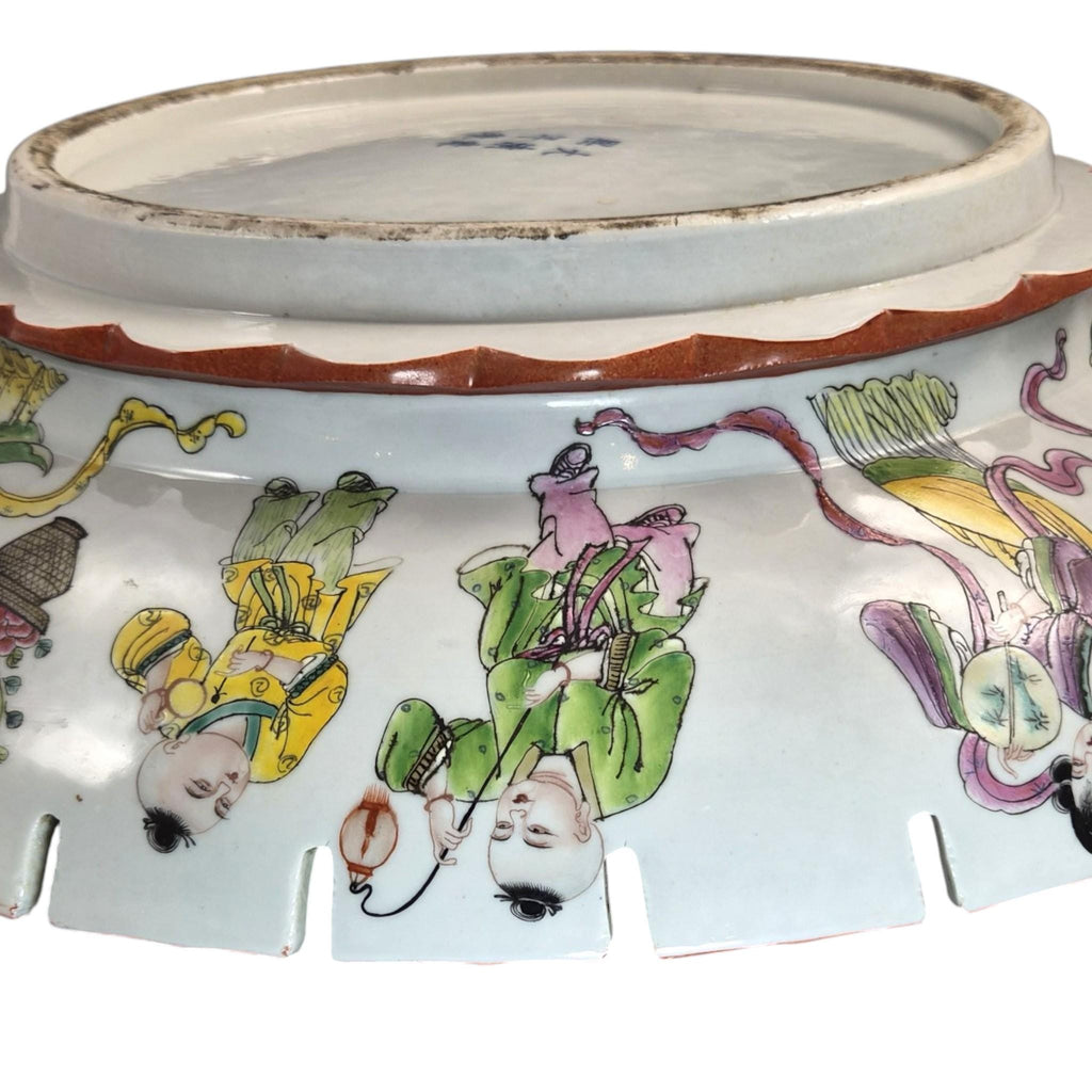 Rare Large Chinese Famille Rose Castellated Porcelain Bowl, c.1880